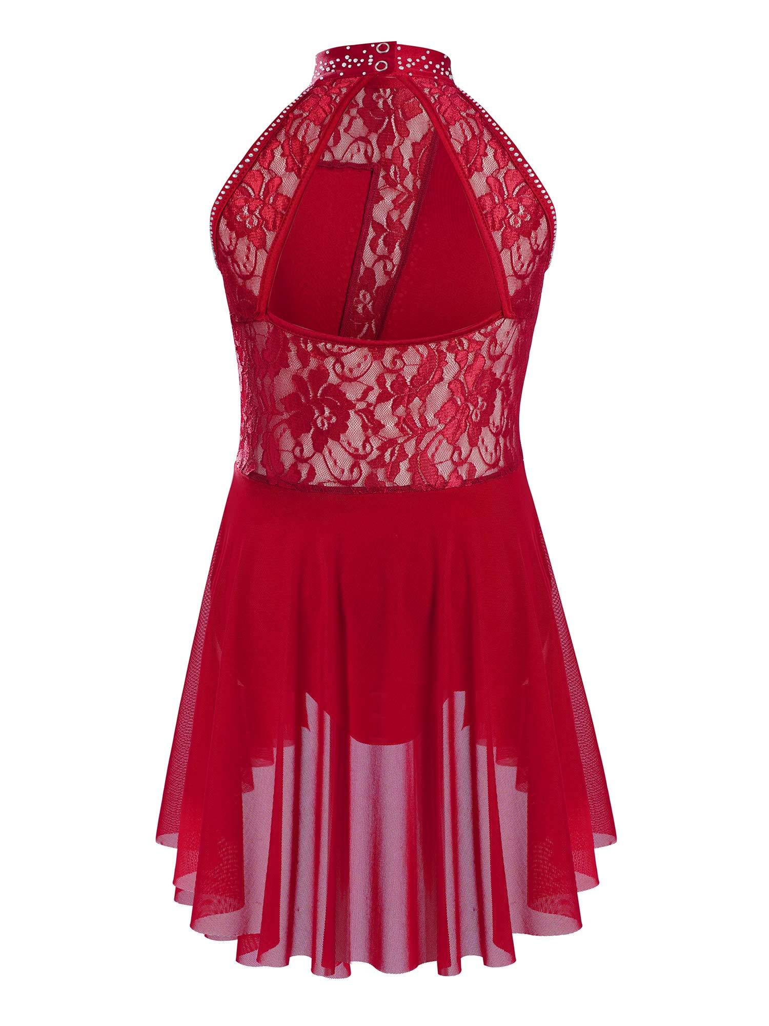 Kids Girls Sleeveless Floral Lace Lyrical Dance Leotard Dress