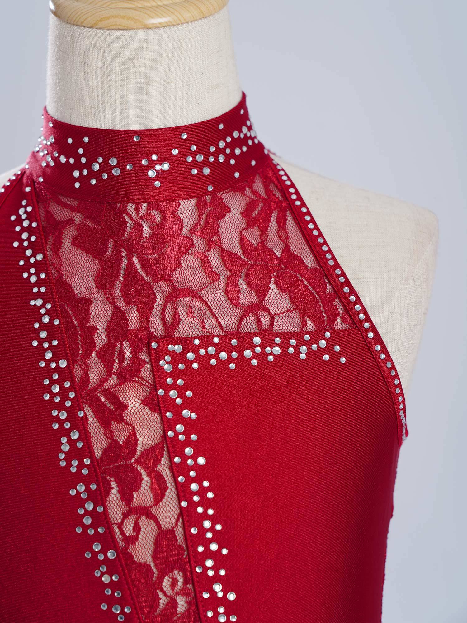 Kids Girls Sleeveless Floral Lace Lyrical Dance Leotard Dress