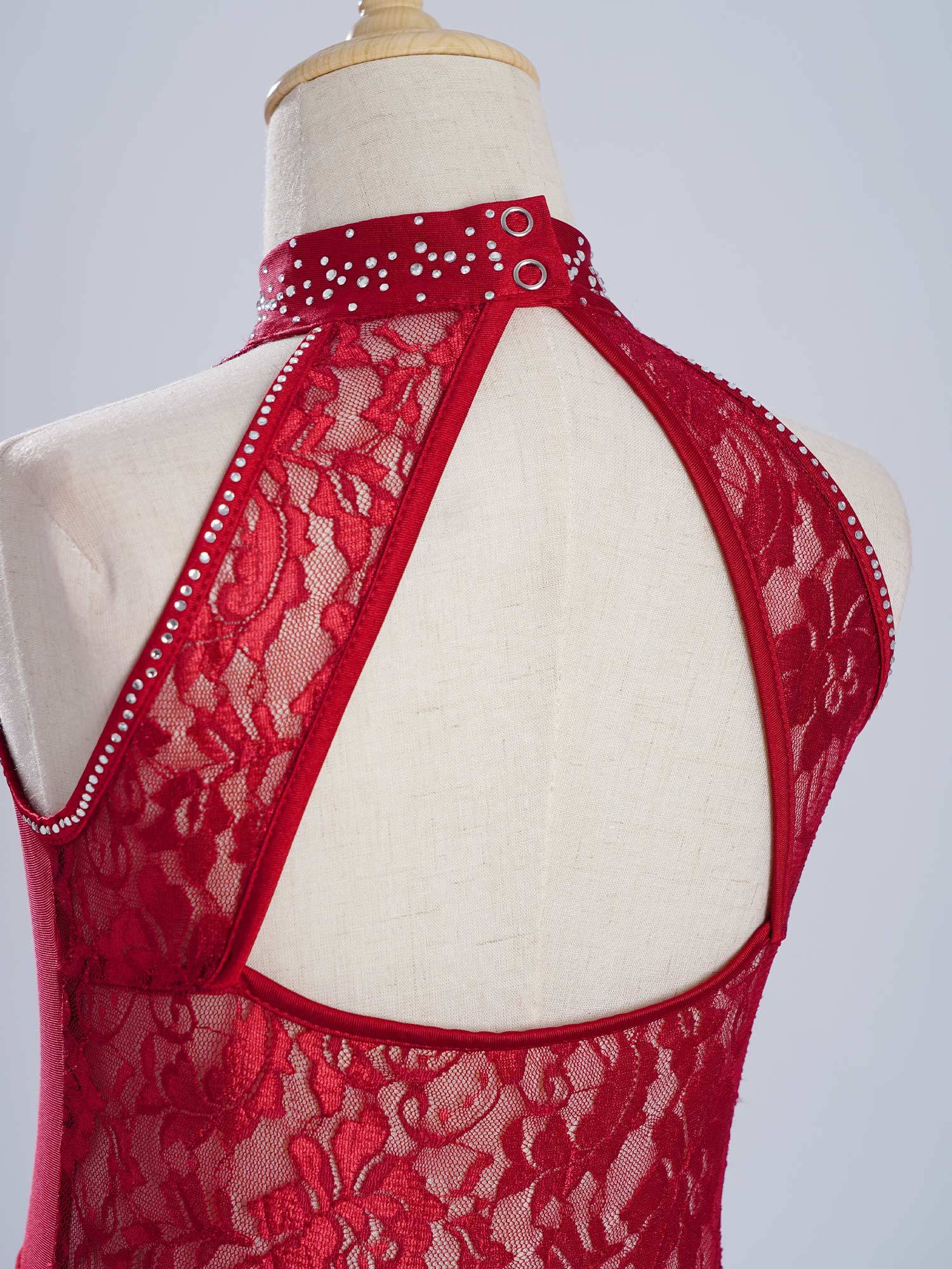 Kids Girls Sleeveless Floral Lace Lyrical Dance Leotard Dress