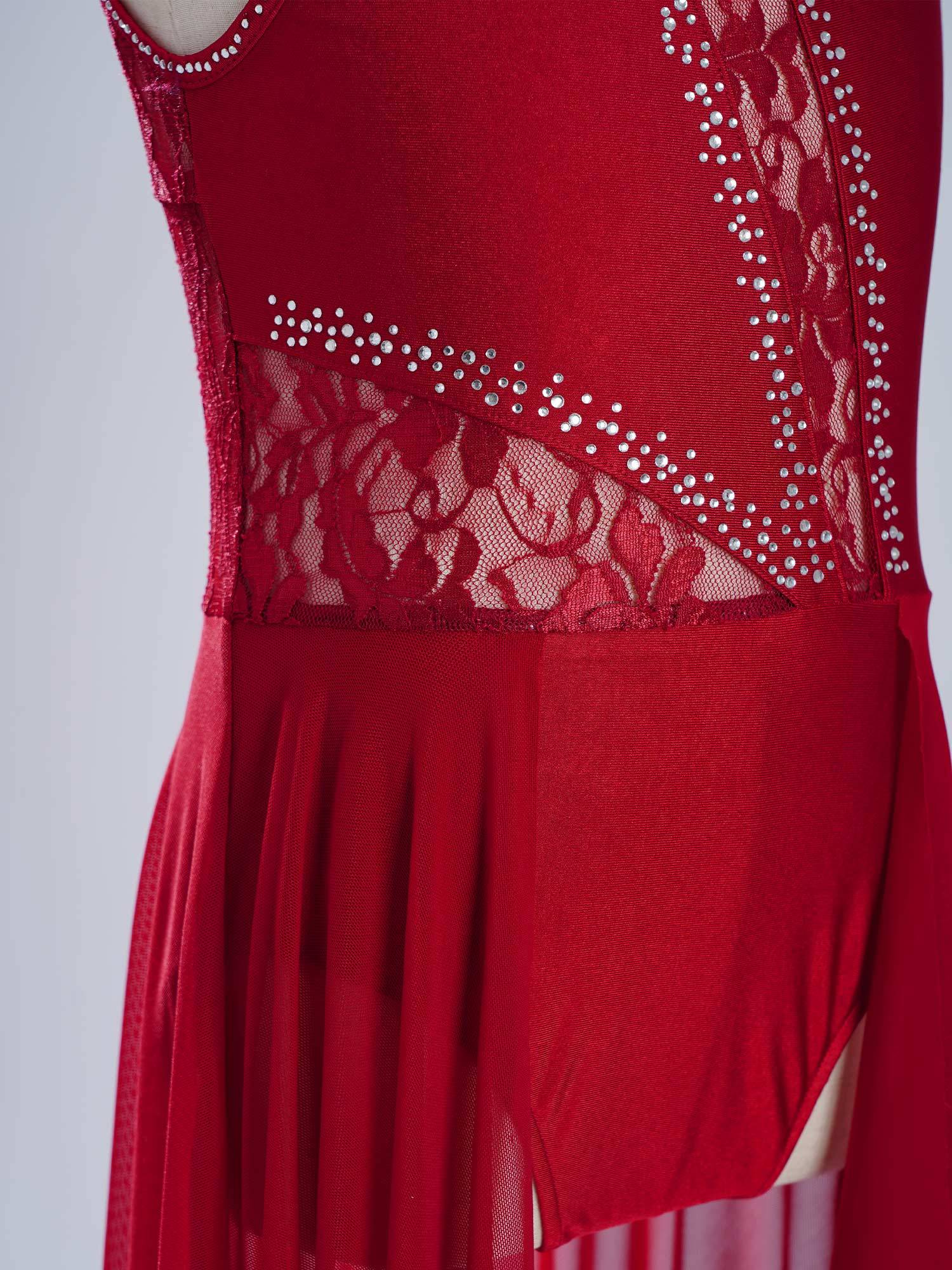 Kids Girls Sleeveless Floral Lace Lyrical Dance Leotard Dress