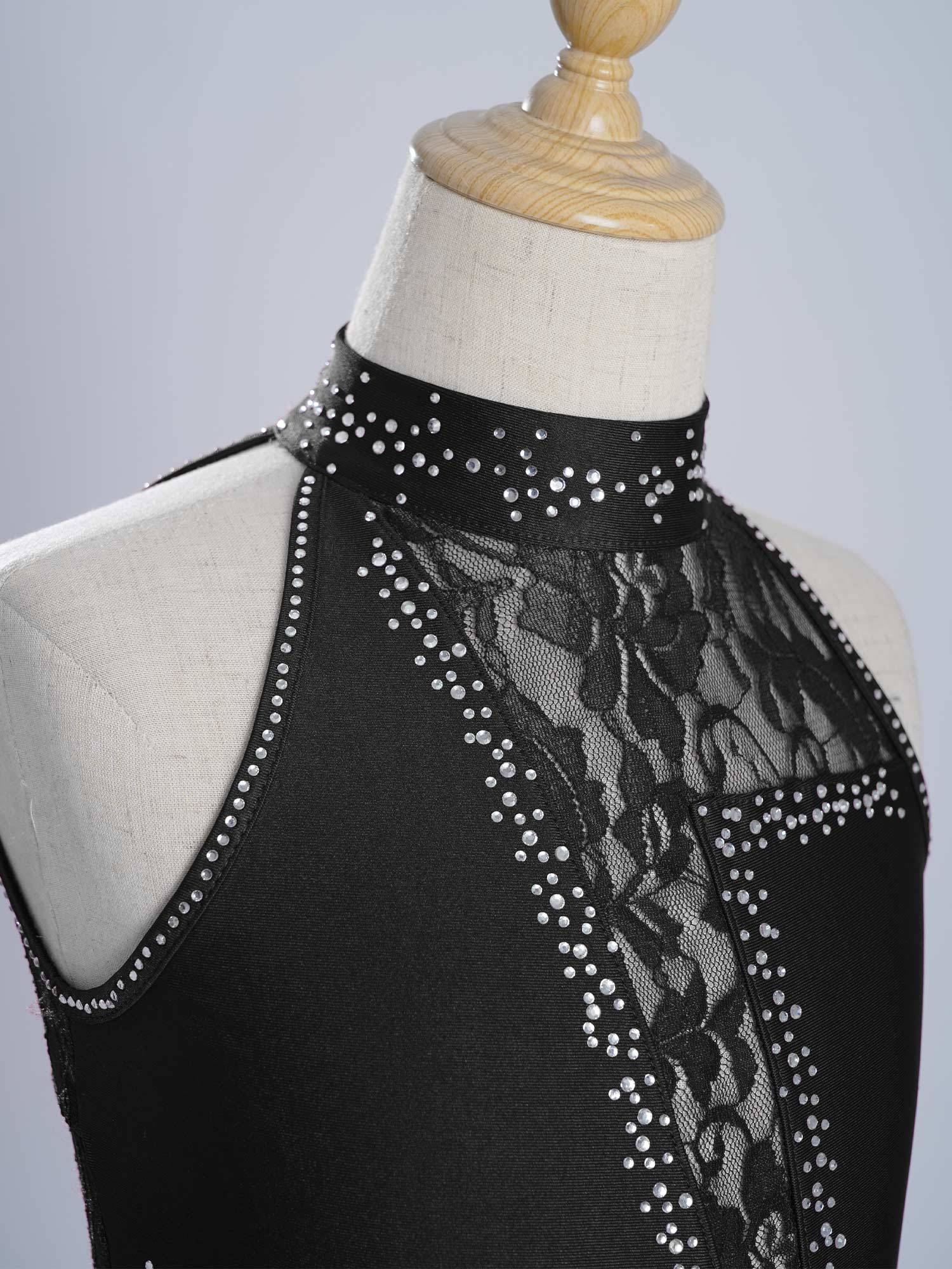 Kids Girls Sleeveless Floral Lace Lyrical Dance Leotard Dress