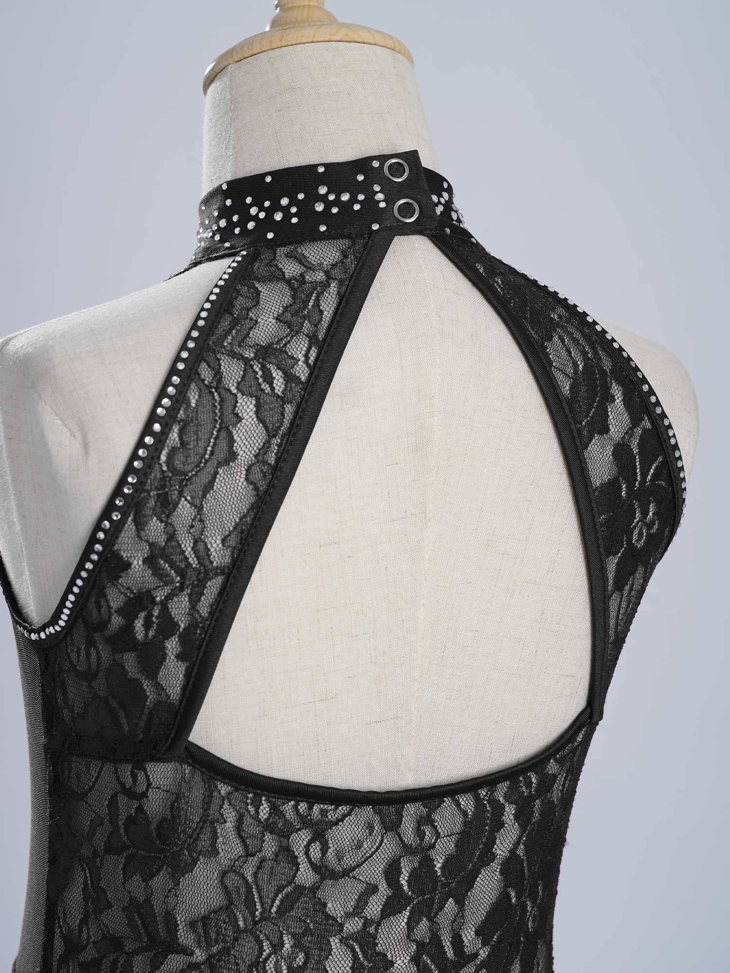 Kids Girls Sleeveless Floral Lace Lyrical Dance Leotard Dress