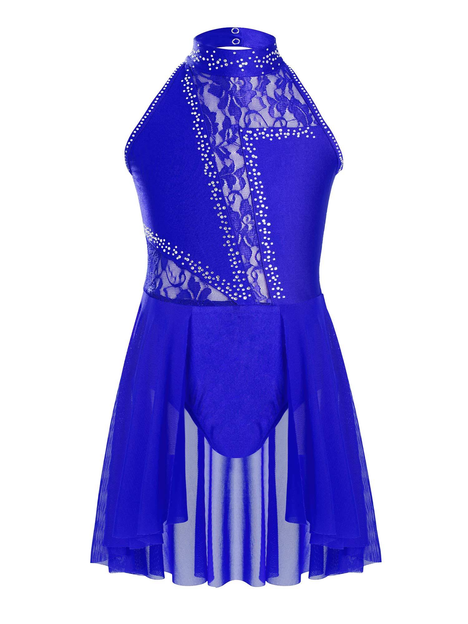 Kids Girls Sleeveless Floral Lace Lyrical Dance Leotard Dress