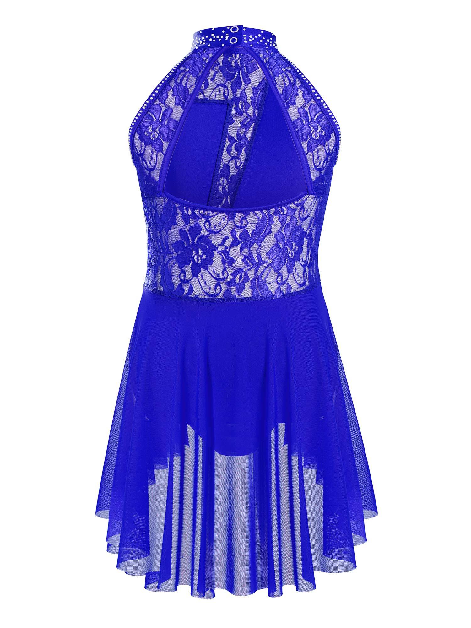 Kids Girls Sleeveless Floral Lace Lyrical Dance Leotard Dress