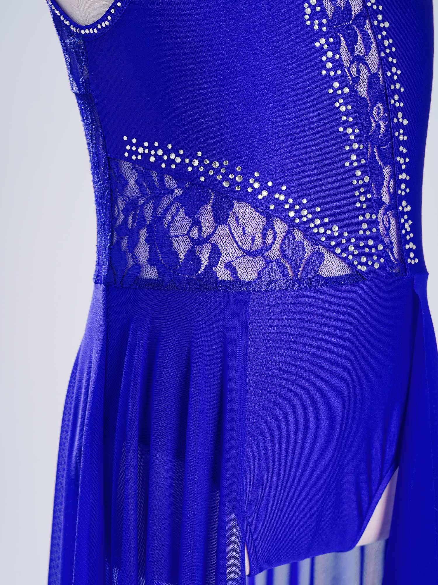 Kids Girls Sleeveless Floral Lace Lyrical Dance Leotard Dress