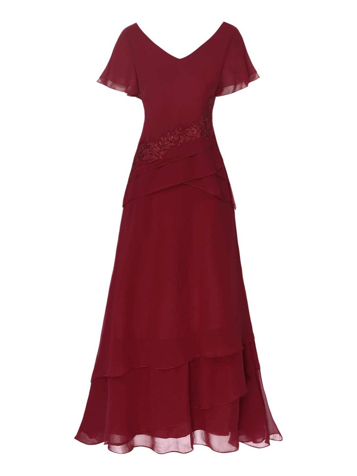 Women Chiffon V Neck Short Sleeve Floral Embroidery Mother of Bride Dress