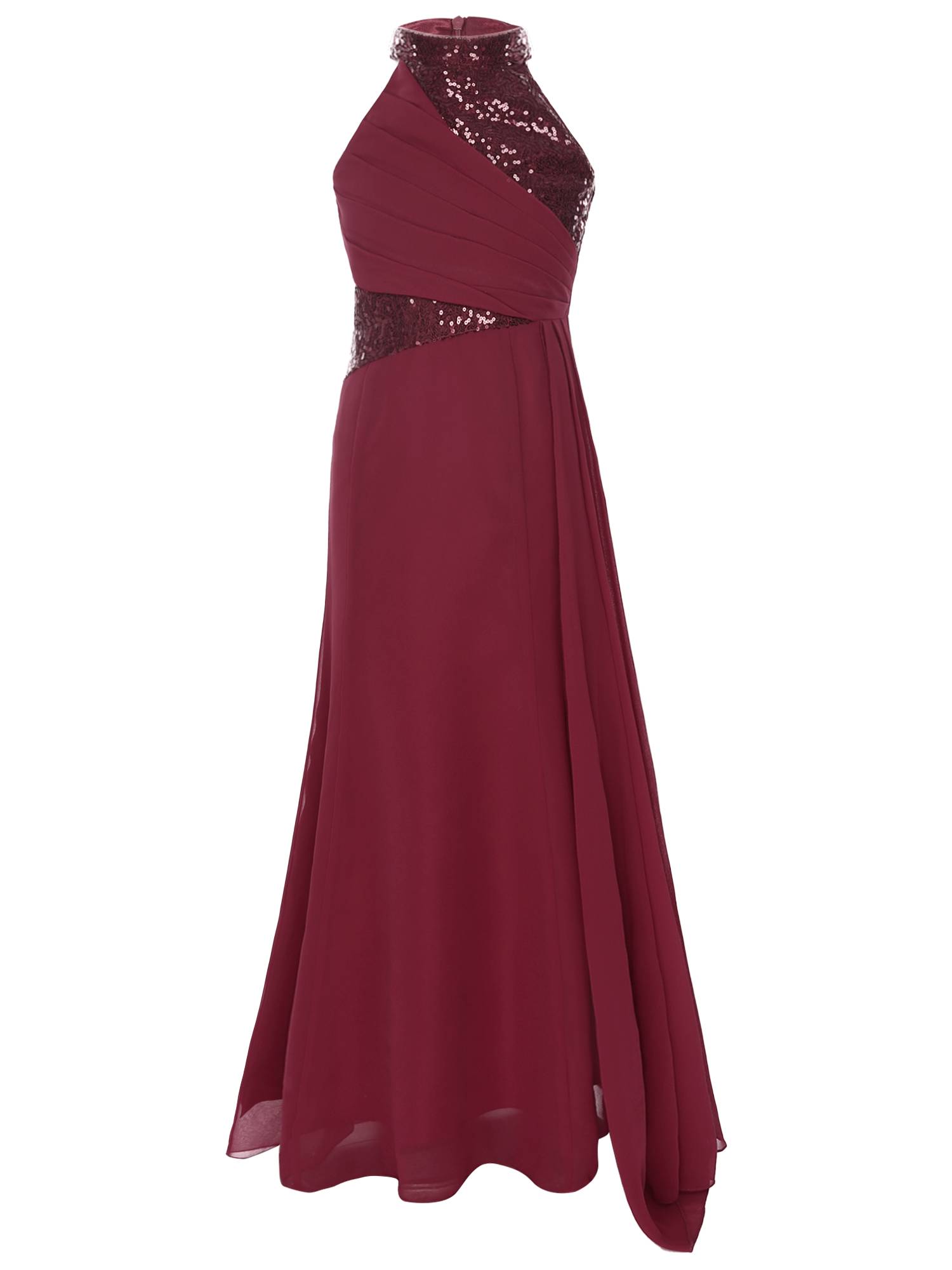 Kids Girls Halter Neck Sleeveless Sequins Maxi Dress for Wedding