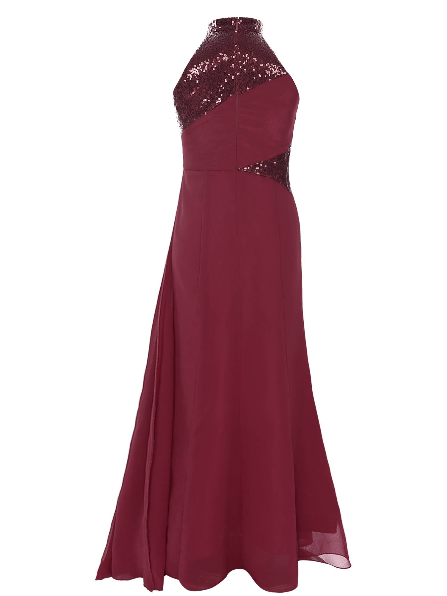 Kids Girls Halter Neck Sleeveless Sequins Maxi Dress for Wedding