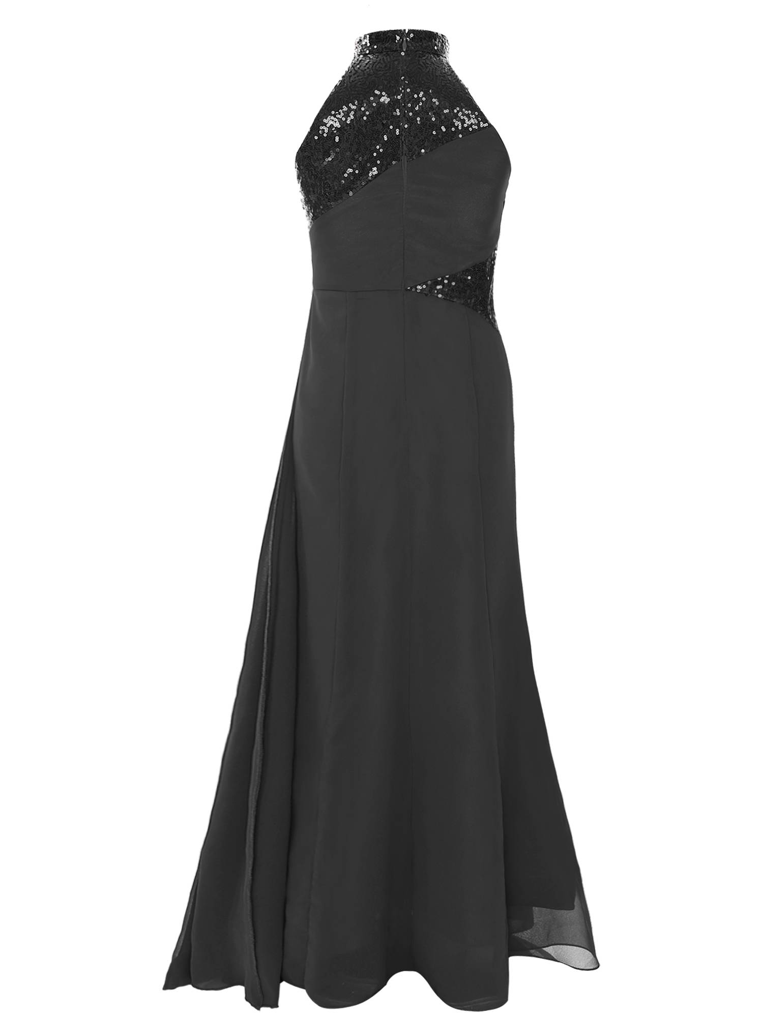 Kids Girls Halter Neck Sleeveless Sequins Maxi Dress for Wedding