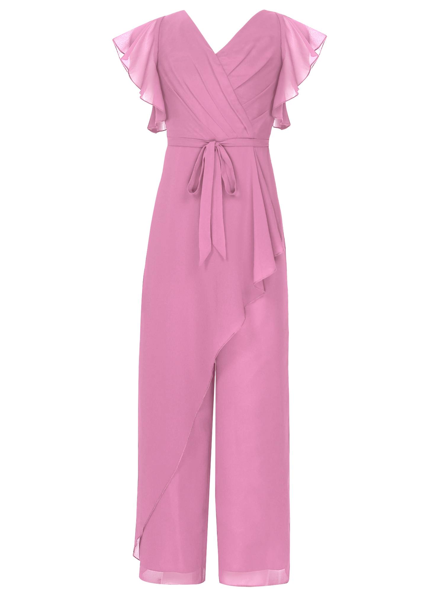 Kids Girls V Neck Chiffon Short Sleeve Empire Waist Party Jumpsuit