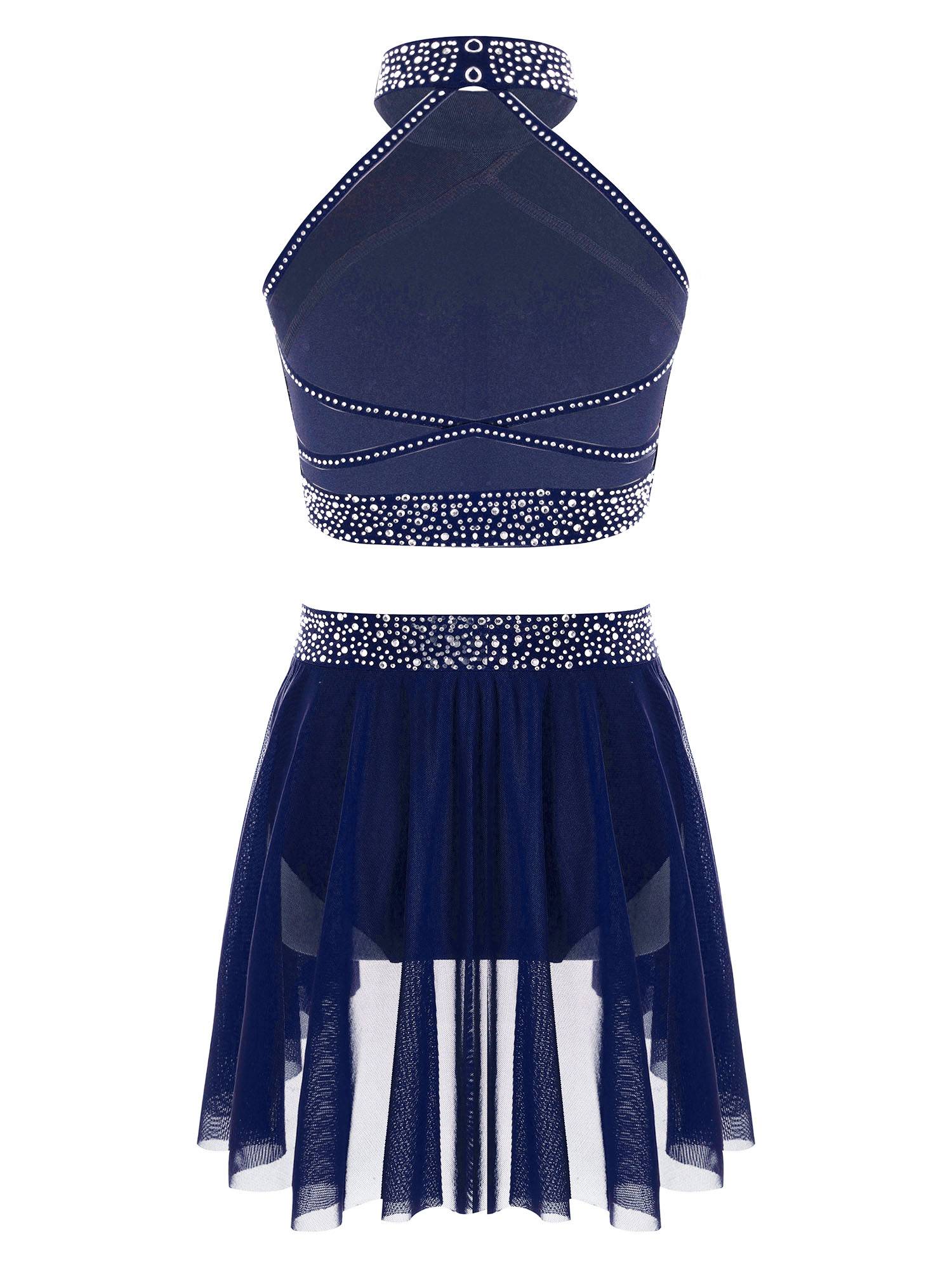 Kids Girls 2pcs Sleeveless Backless Crop Top and Mini Skirt Dance Set