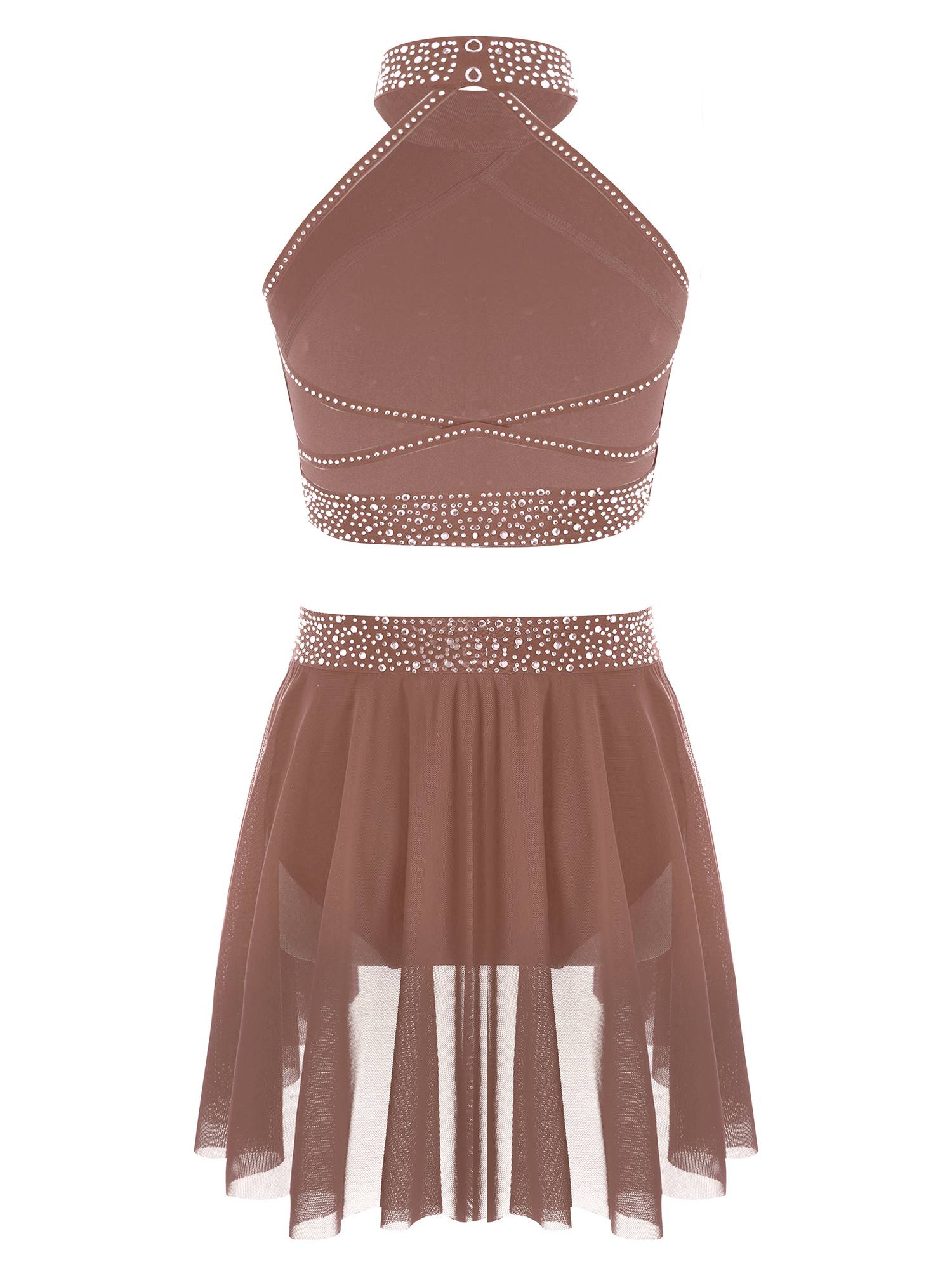 Kids Girls 2pcs Sleeveless Backless Crop Top and Mini Skirt Dance Set