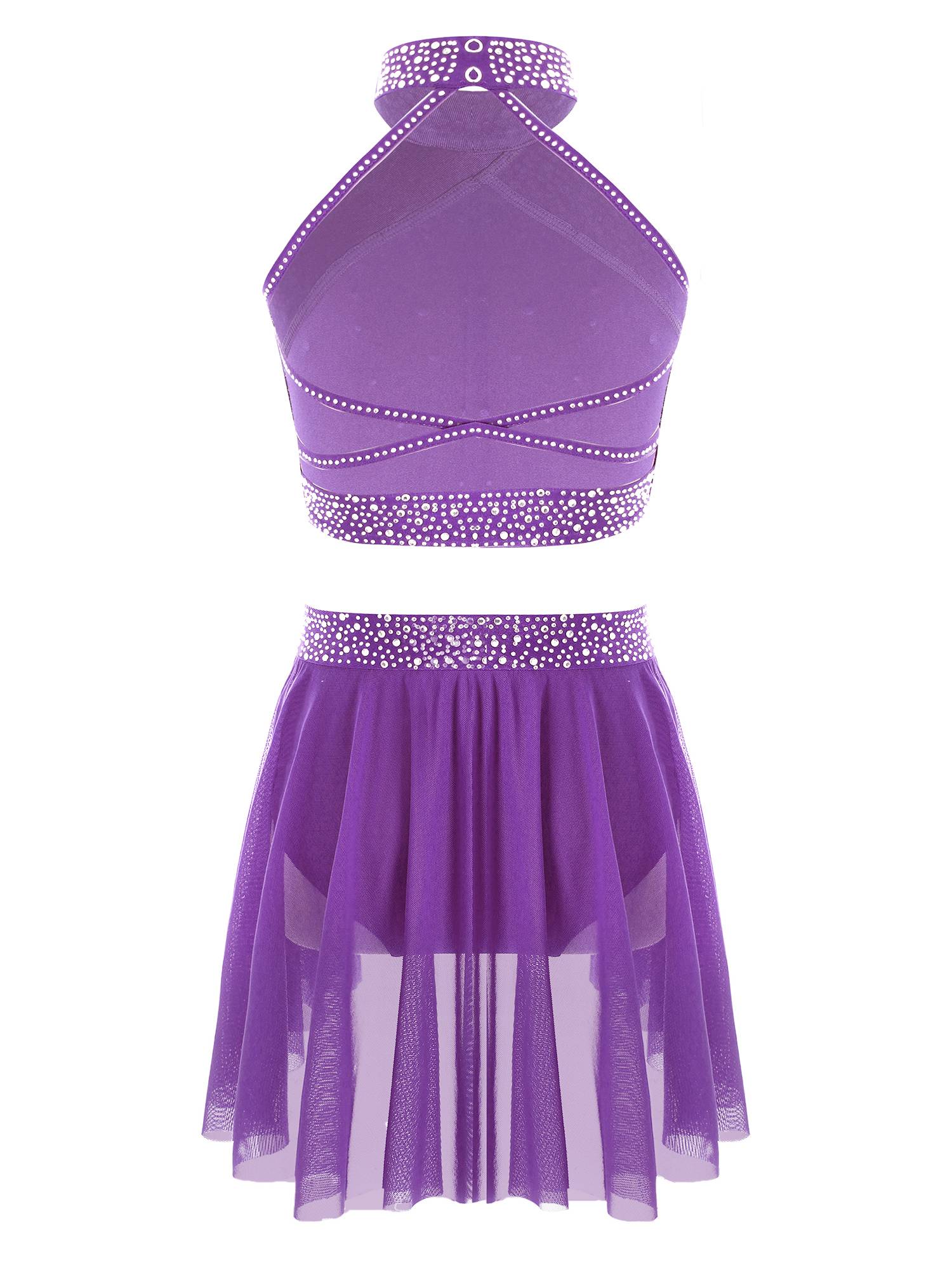 Kids Girls 2pcs Sleeveless Backless Crop Top and Mini Skirt Dance Set