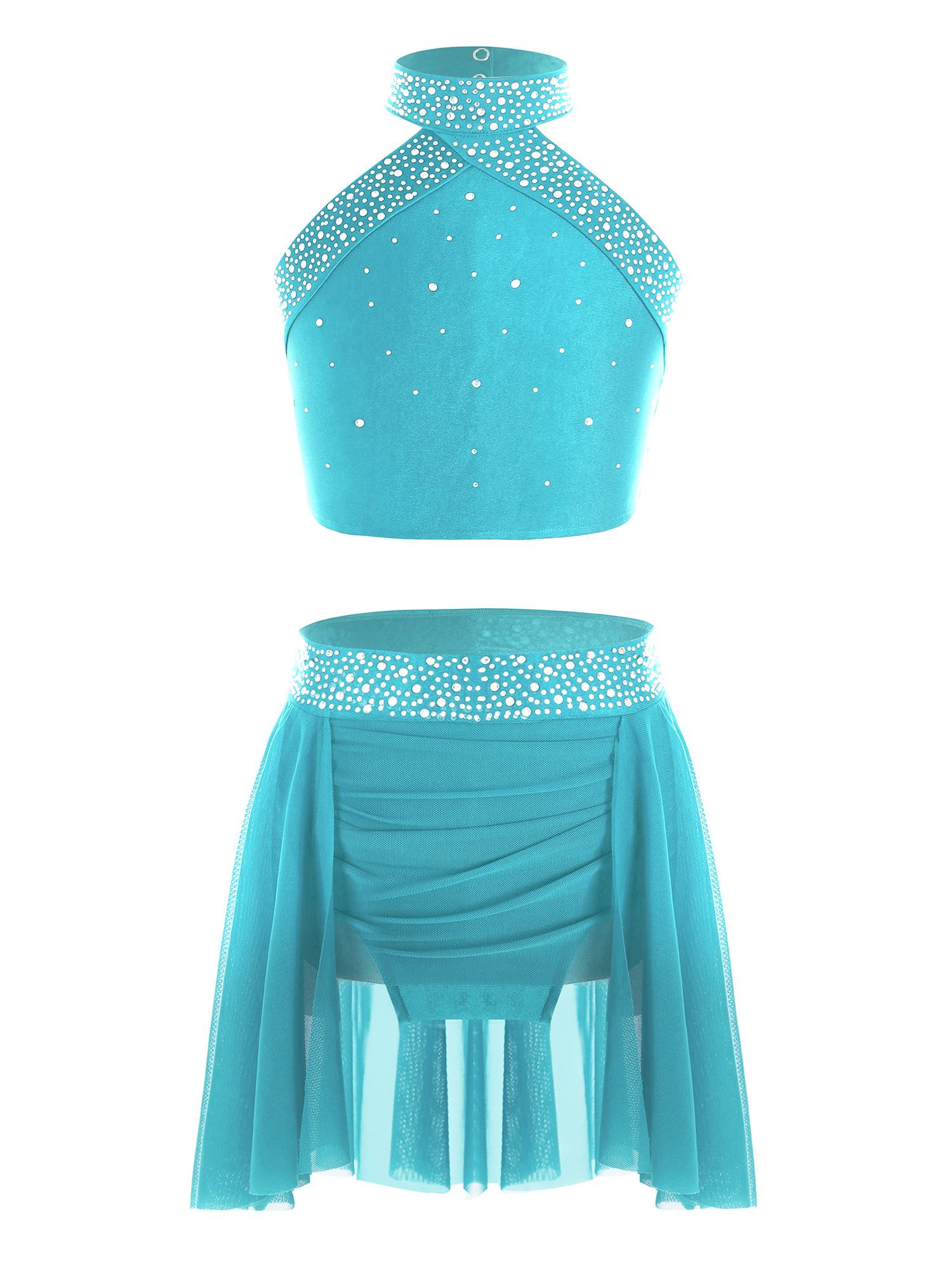 Kids Girls 2pcs Sleeveless Backless Crop Top and Mini Skirt Dance Set