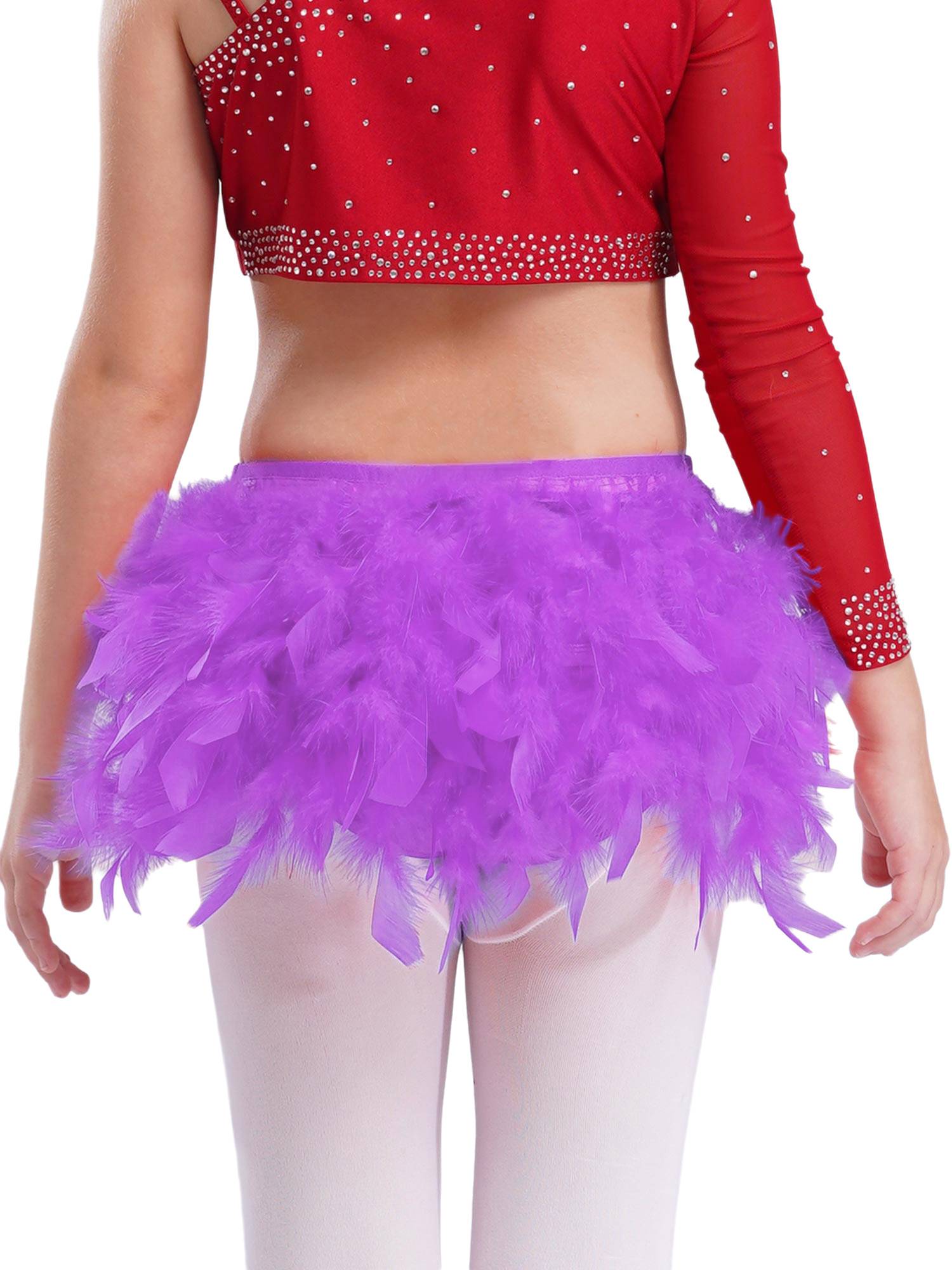 Girls Sparkly Rhinestone 2Pcs Jazz Dance Outfit Crop Top and Feather Skirt