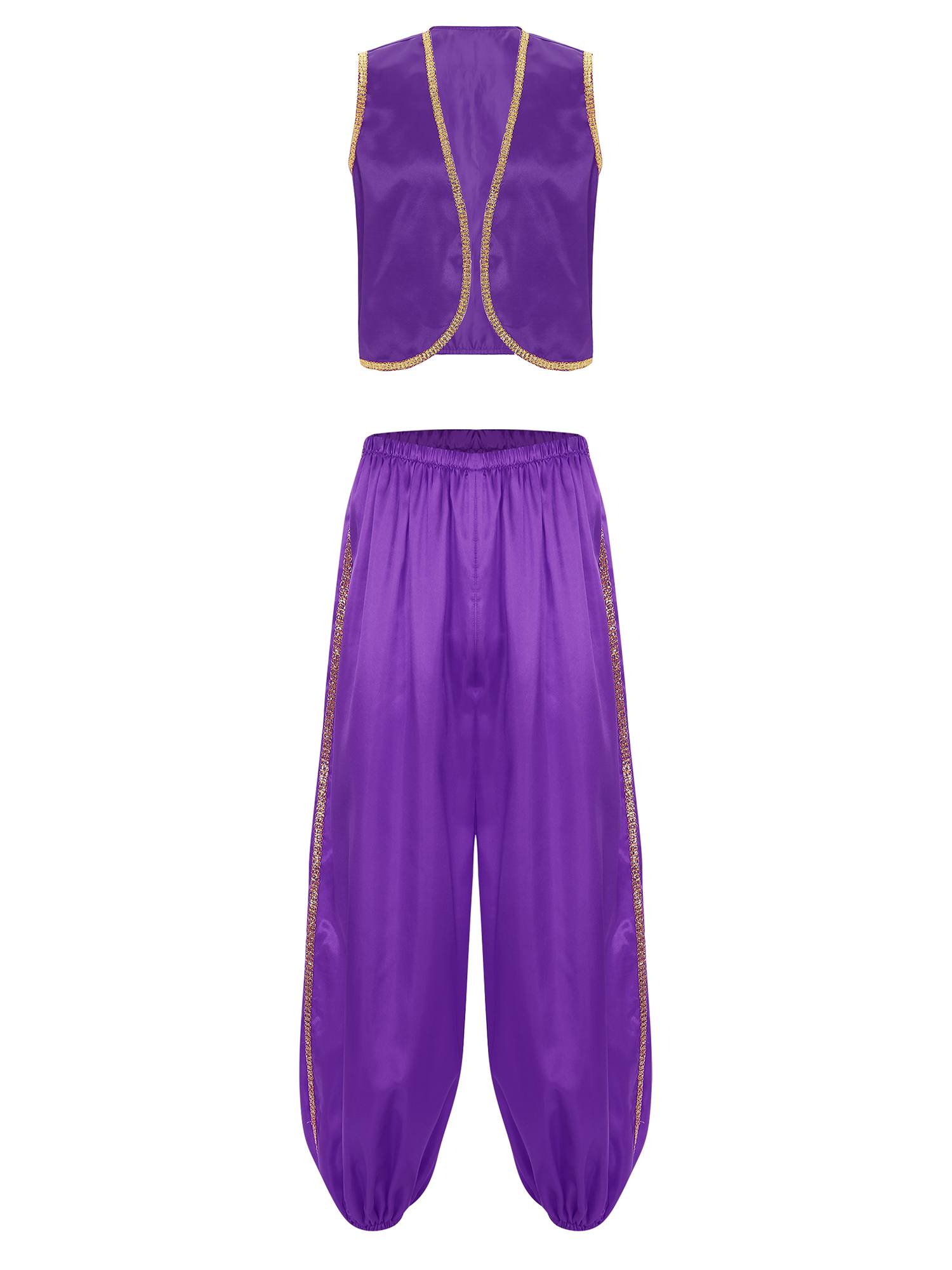 Men 2pcs Halloween Sleeveless Satin Vest and Pants Arabian Prince Costume Set