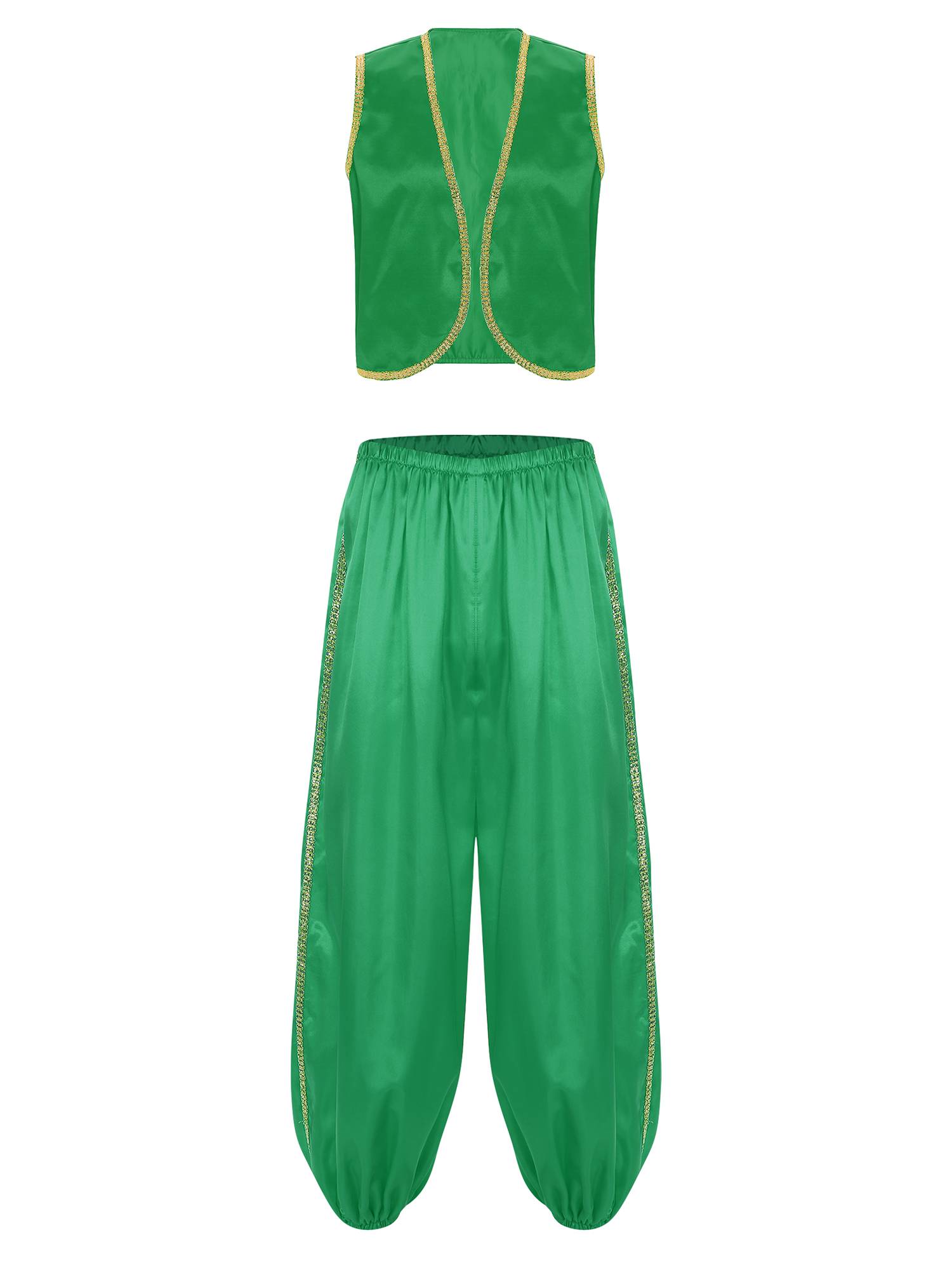 Men 2pcs Halloween Sleeveless Satin Vest and Pants Arabian Prince Costume Set