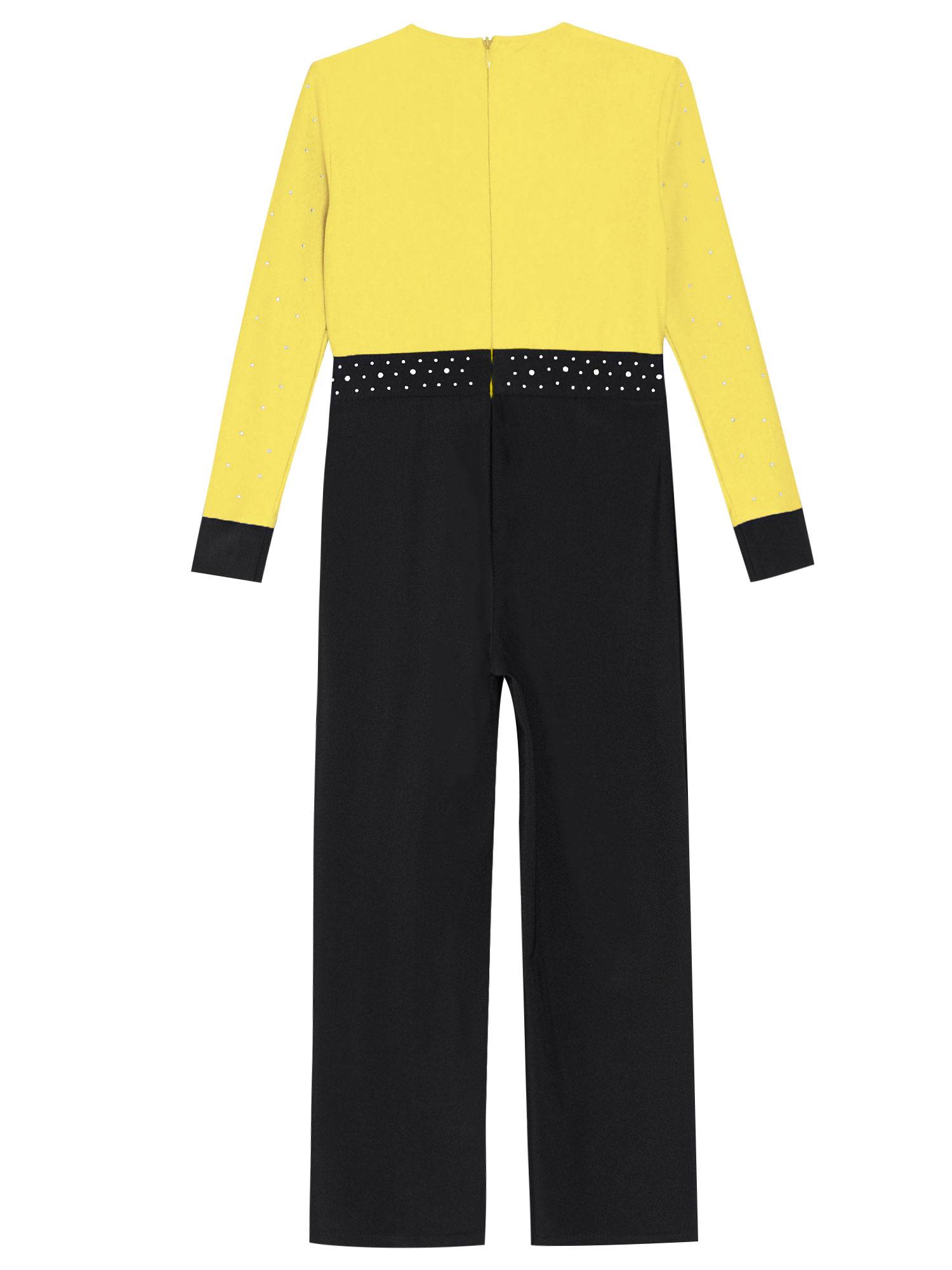 Kids Boys V Neck Long Sleeve Color Block Jumpsuit for Latin Dance