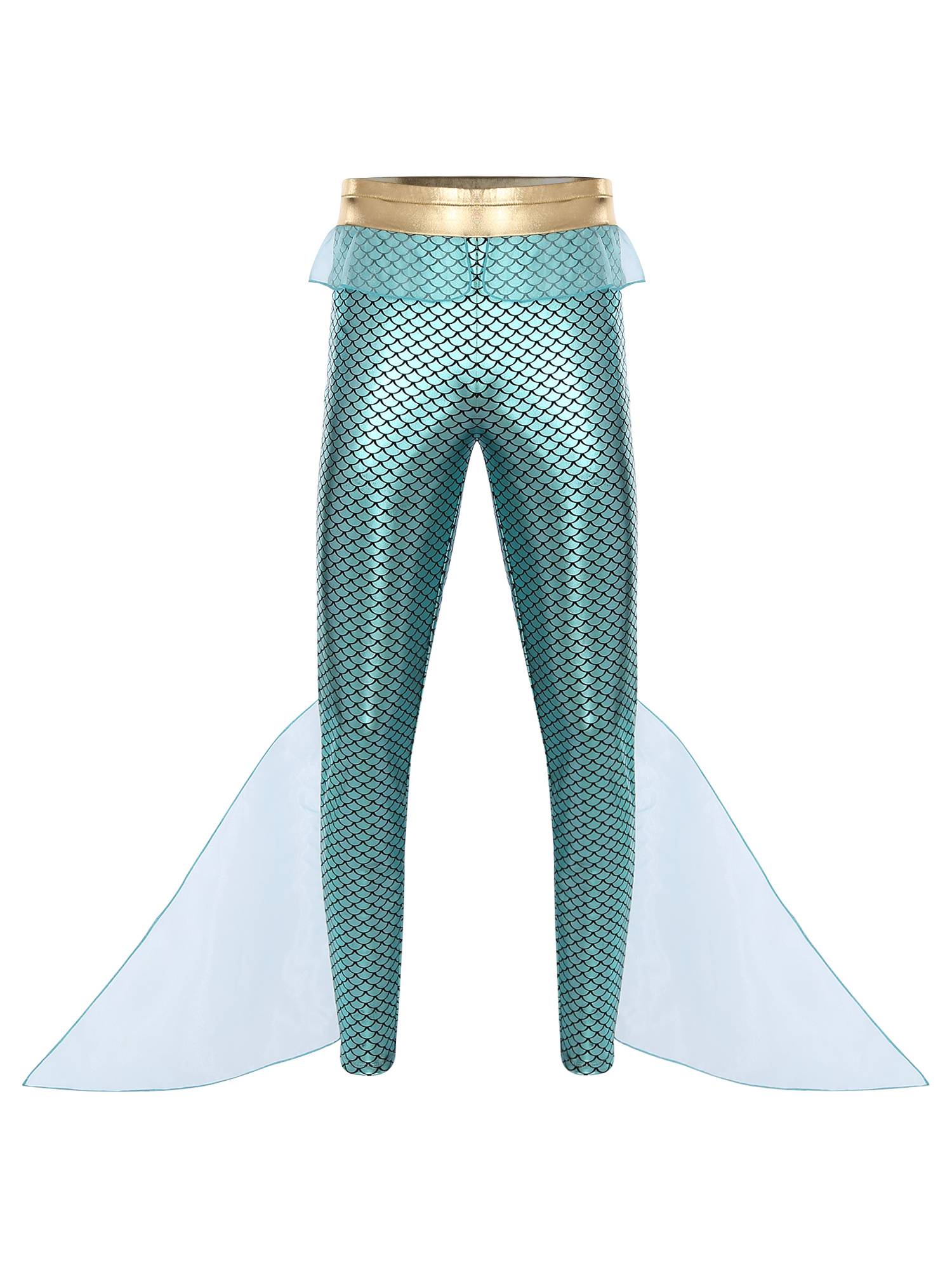 Men Mermaid Aquaman Costume Metallic Shiny Fishscale Print Pants
