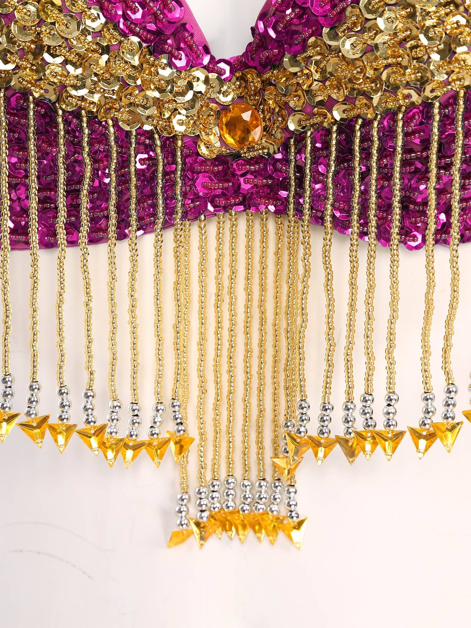 Women Sequins Straps Plastic Beaded Tassels Underwired Bra for Belly Dance