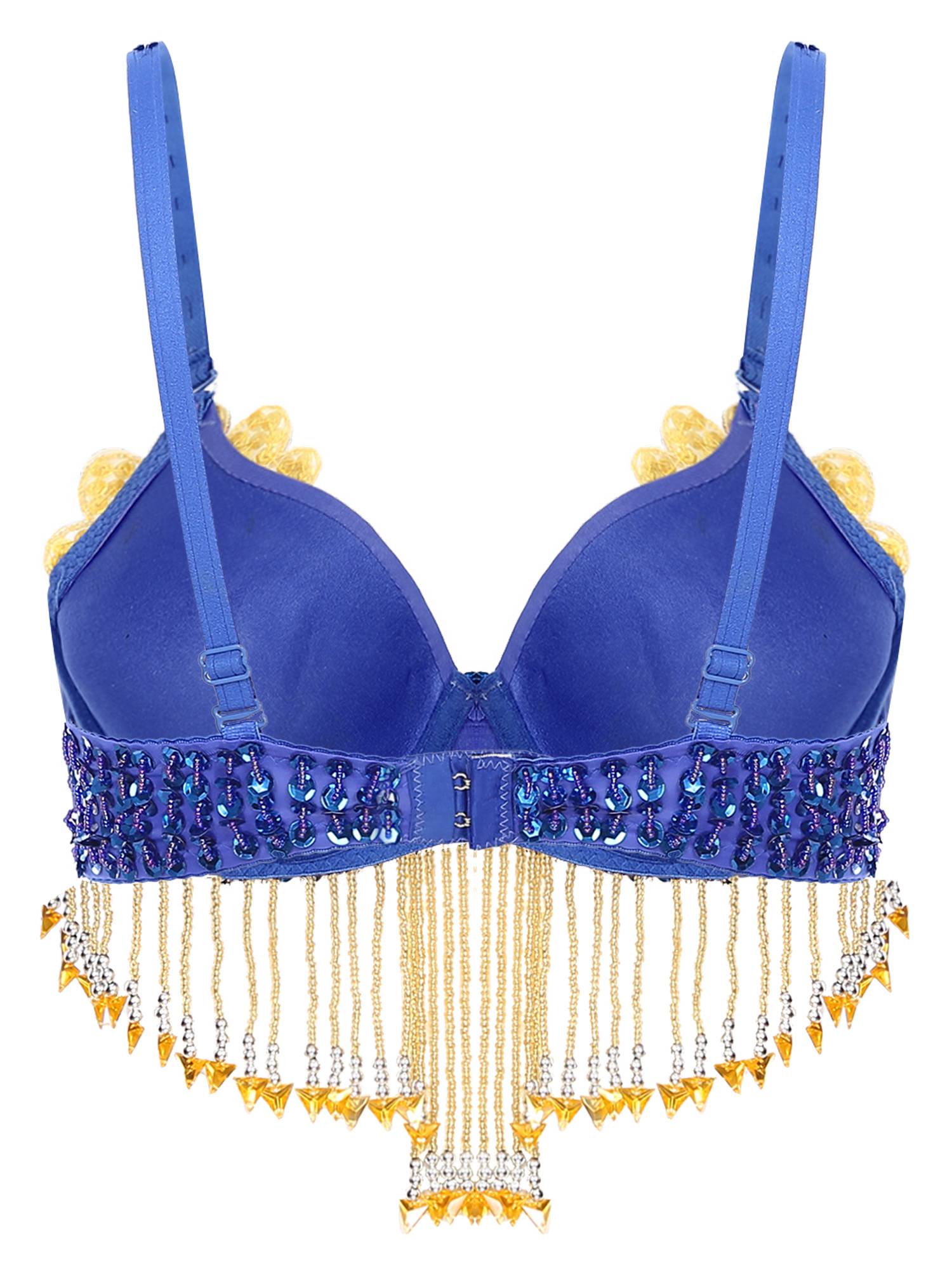 Women Sequins Straps Plastic Beaded Tassels Underwired Bra for Belly Dance