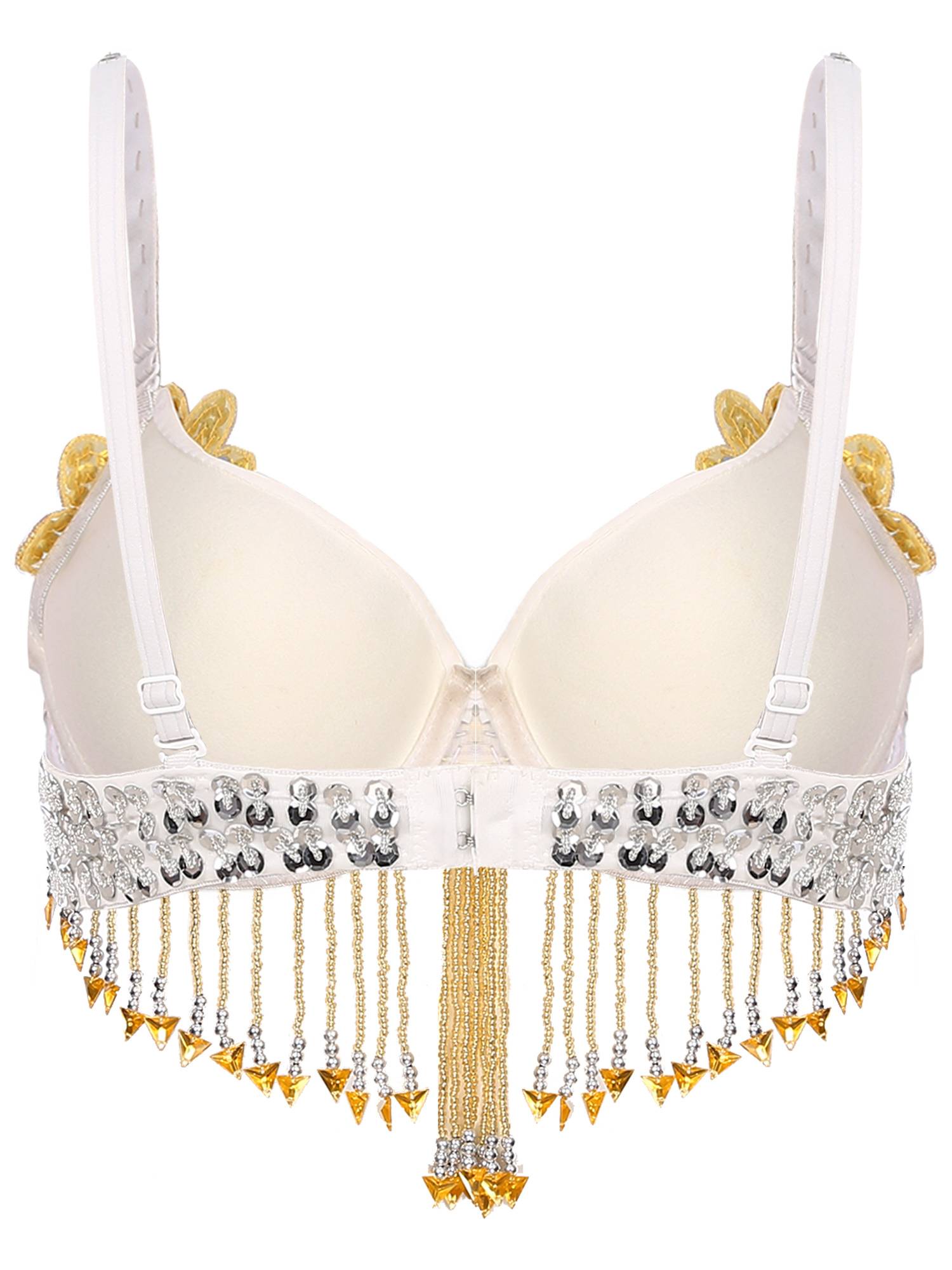 Women Sequins Straps Plastic Beaded Tassels Underwired Bra for Belly Dance