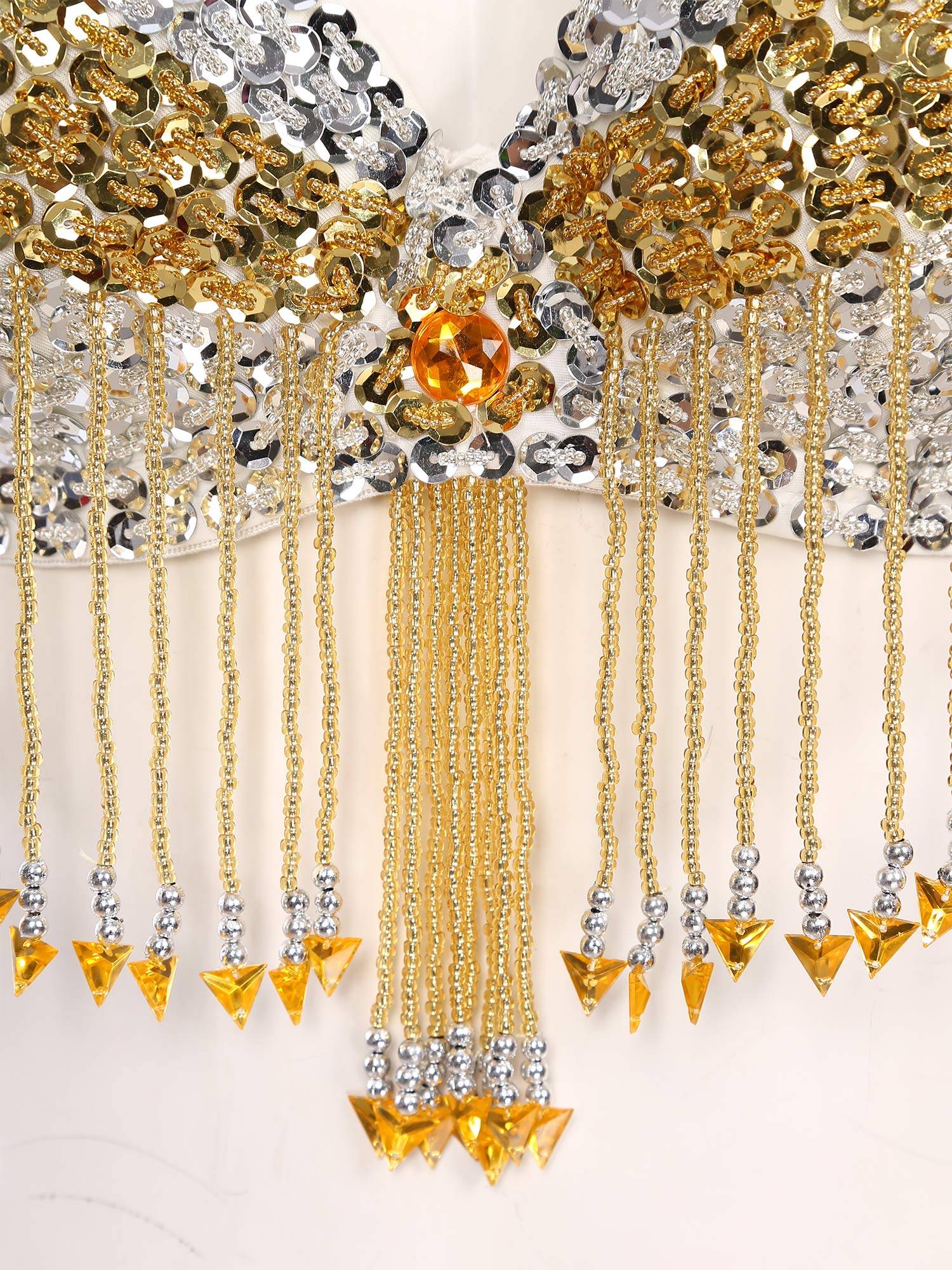 Women Sequins Straps Plastic Beaded Tassels Underwired Bra for Belly Dance