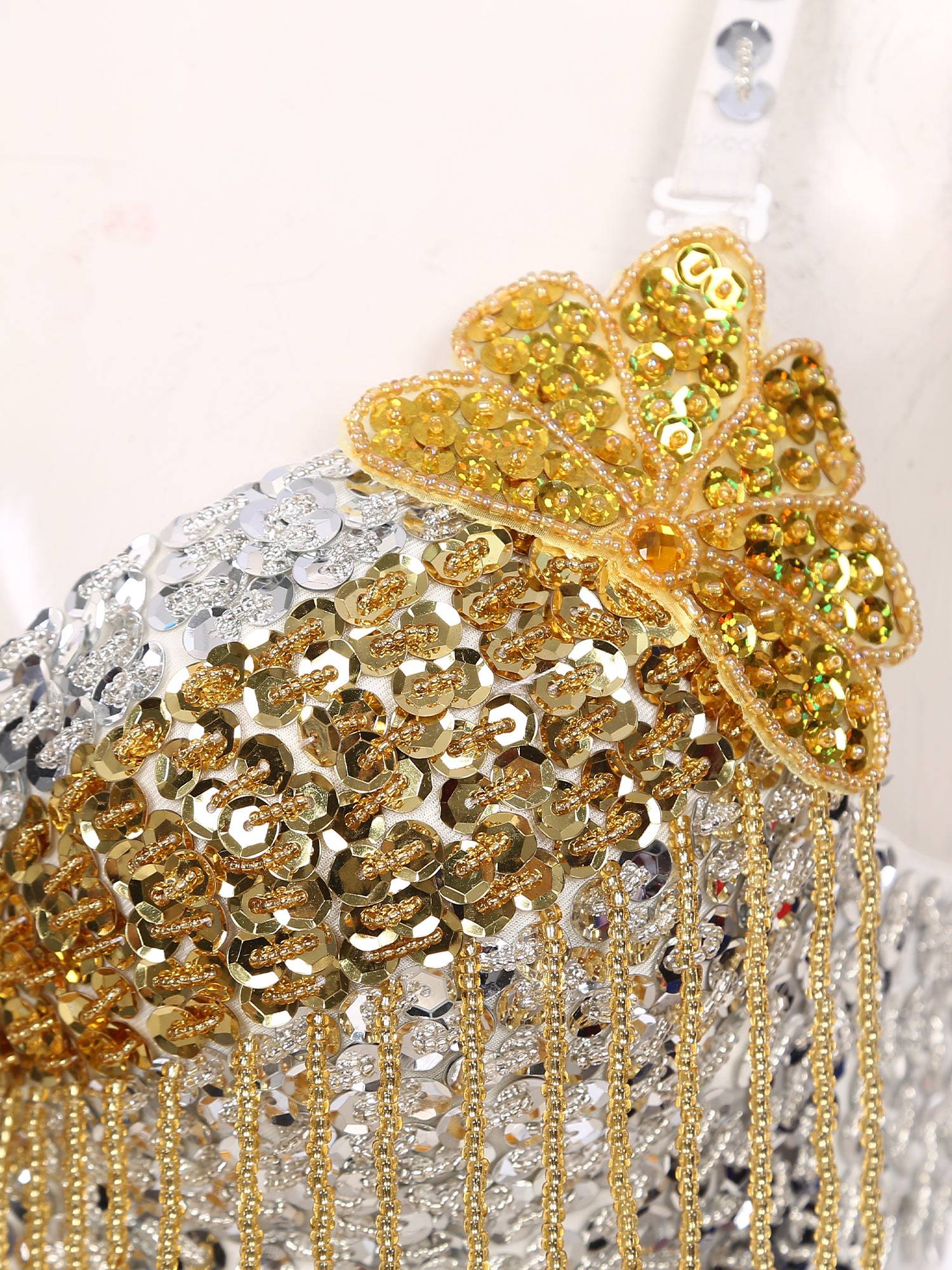 Women Sequins Straps Plastic Beaded Tassels Underwired Bra for Belly Dance