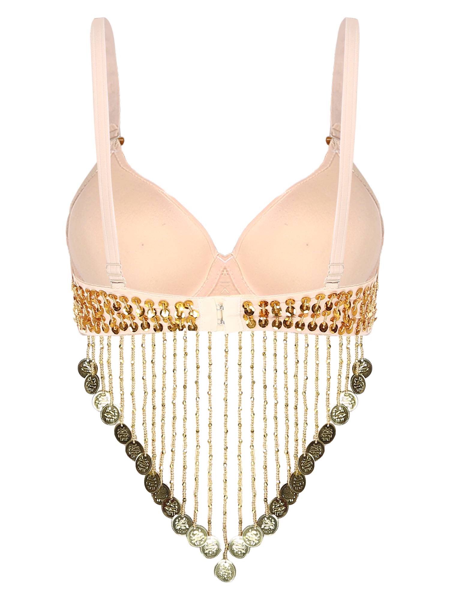 Women Straps Sequins Plastic Beaded Tassels Belly Dance Underwired Bra Top