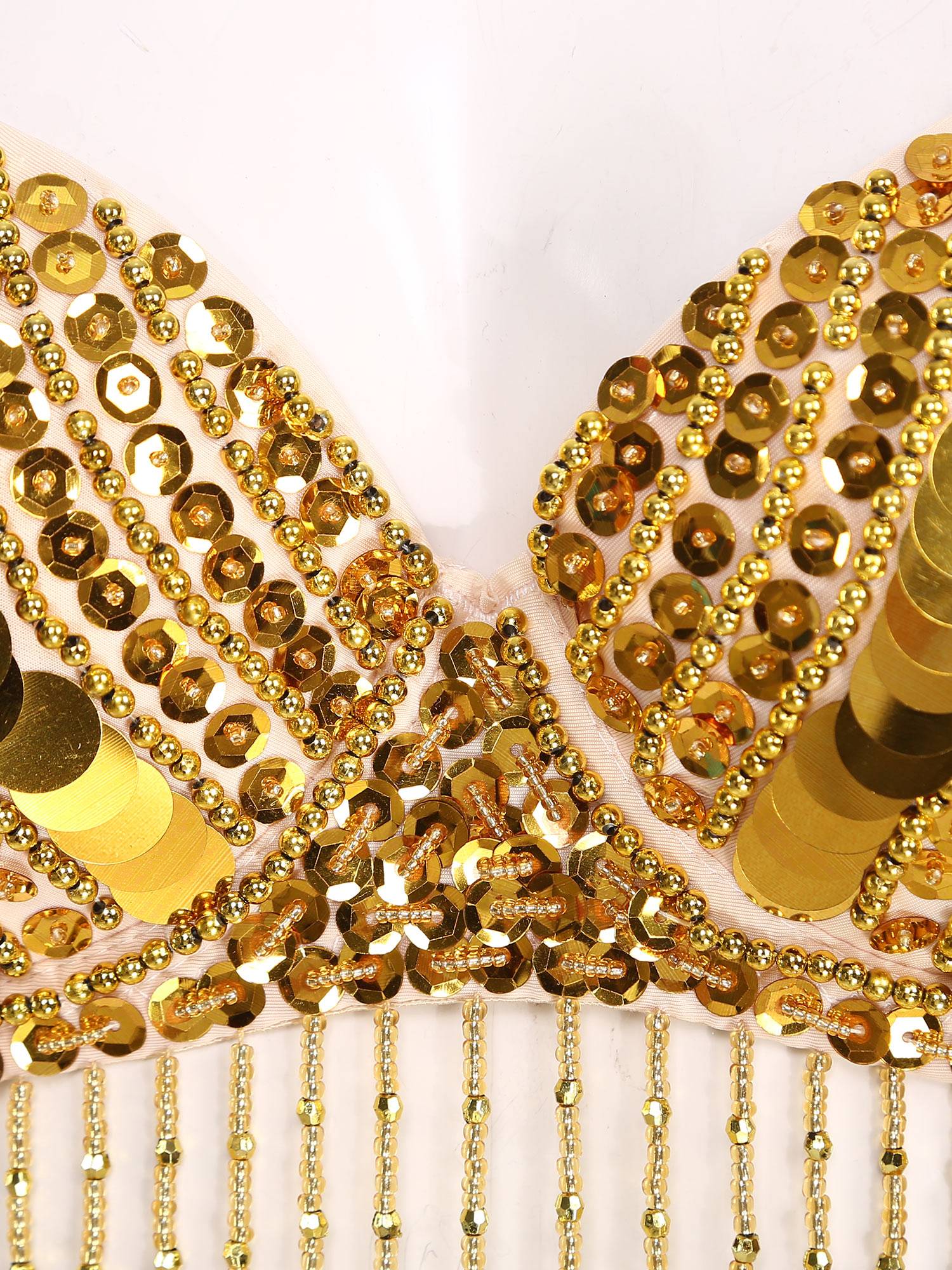 Women Straps Sequins Plastic Beaded Tassels Belly Dance Underwired Bra Top