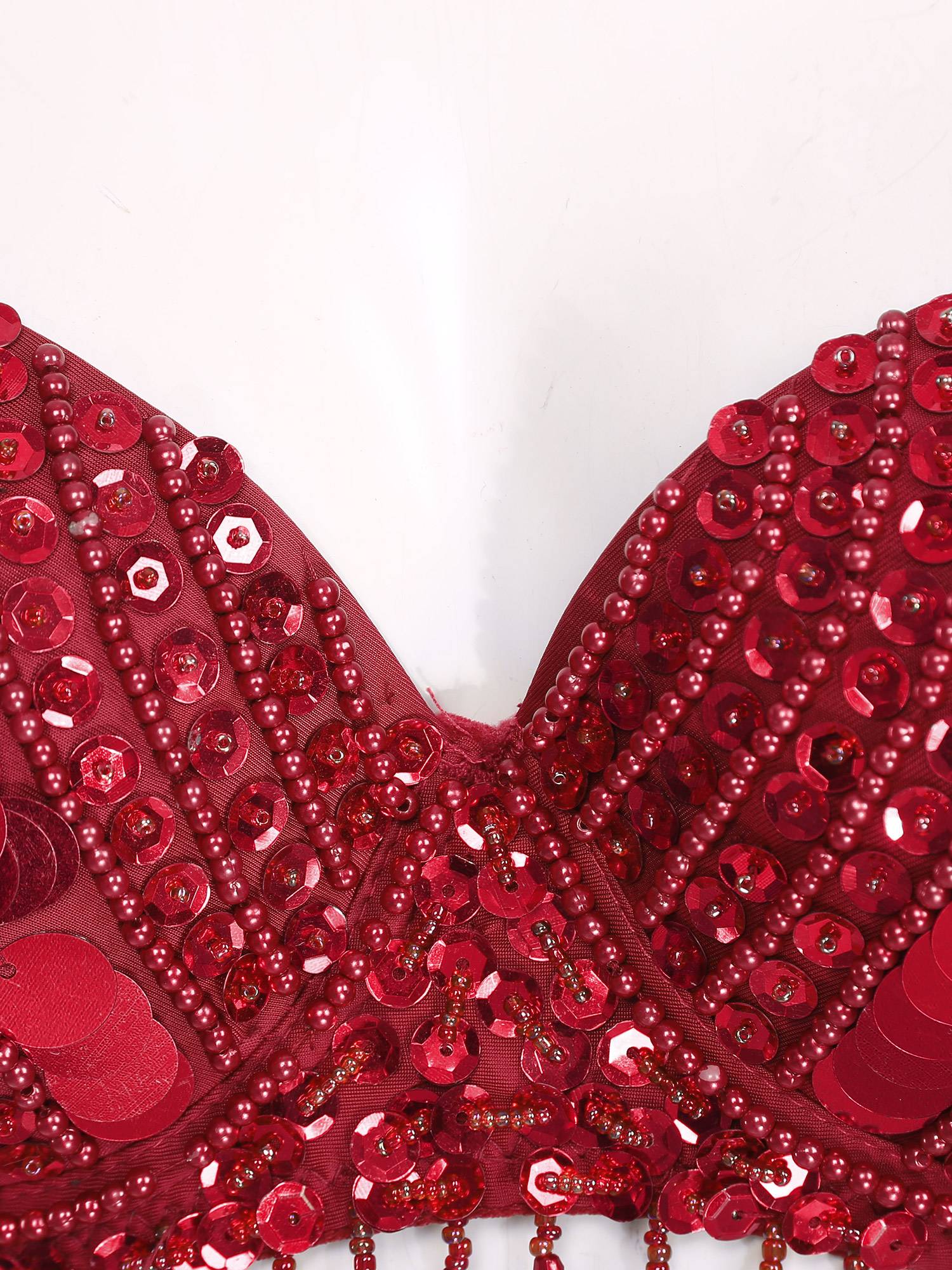 Women Straps Sequins Plastic Beaded Tassels Belly Dance Underwired Bra Top