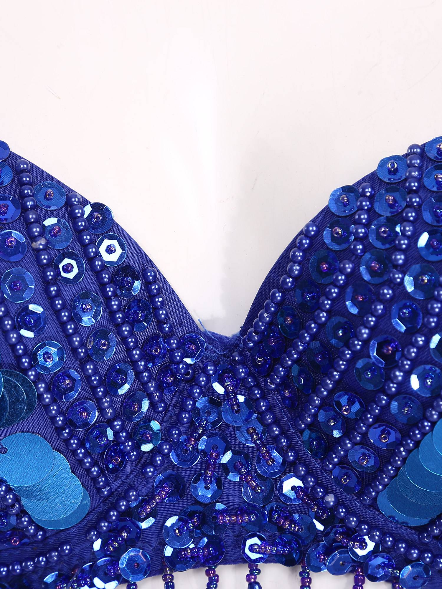 Women Straps Sequins Plastic Beaded Tassels Belly Dance Underwired Bra Top