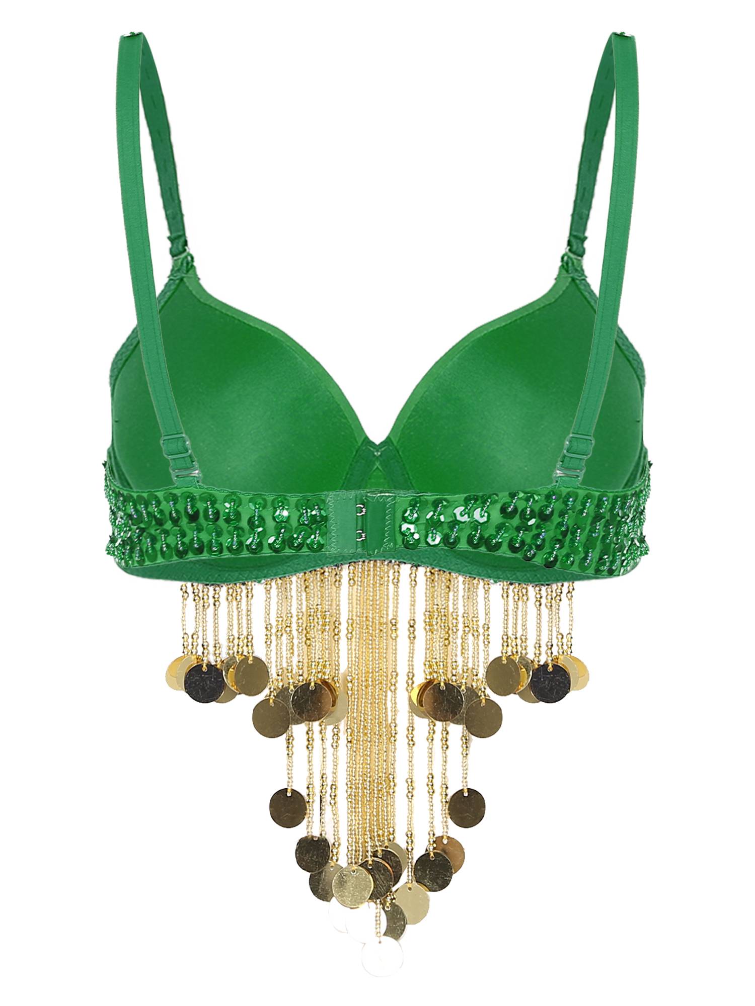 Women Beaded Tassels Straps Sequins Underwired Belly Dance Bra Top