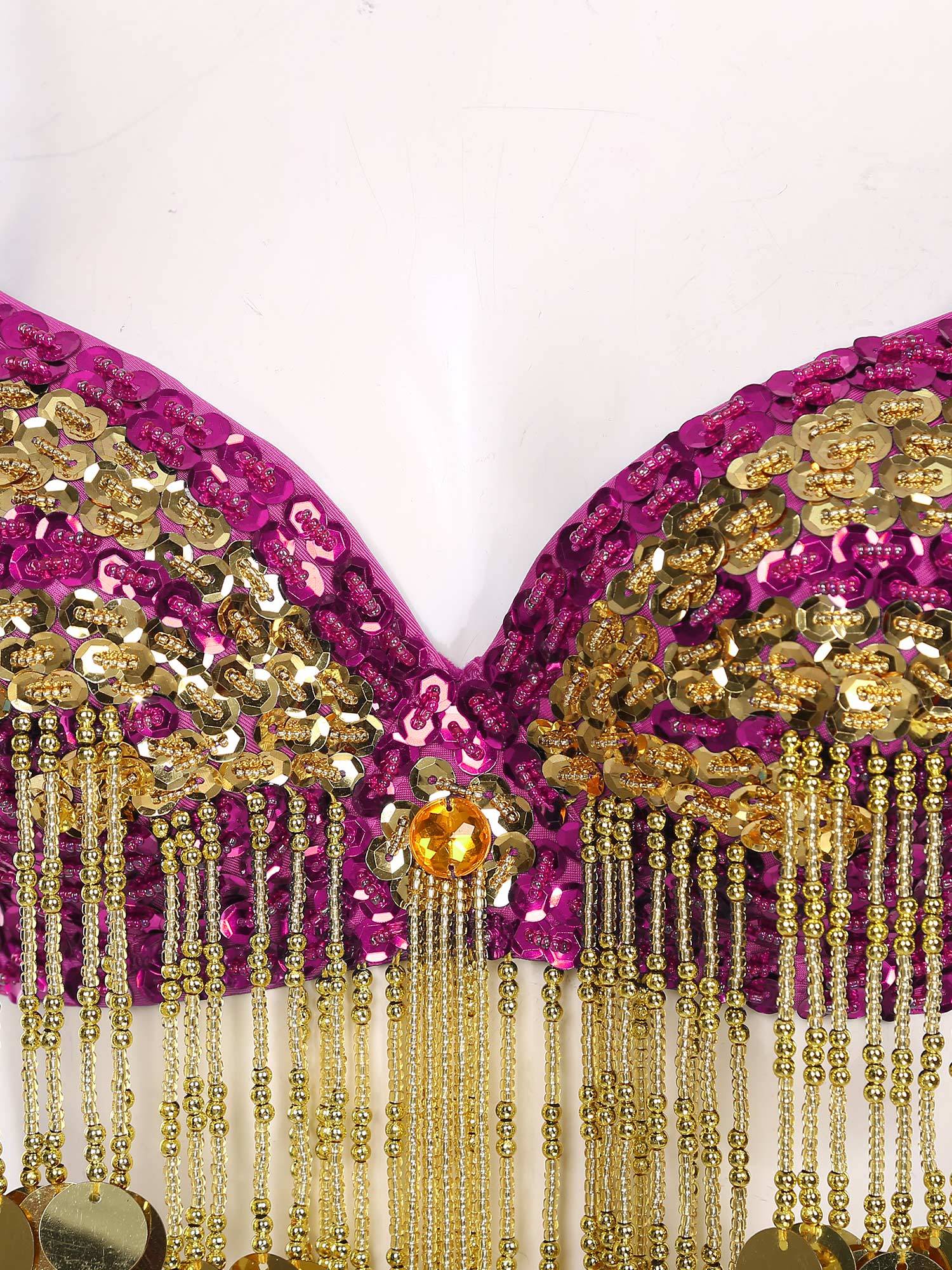 Women Beaded Tassels Straps Sequins Underwired Belly Dance Bra Top