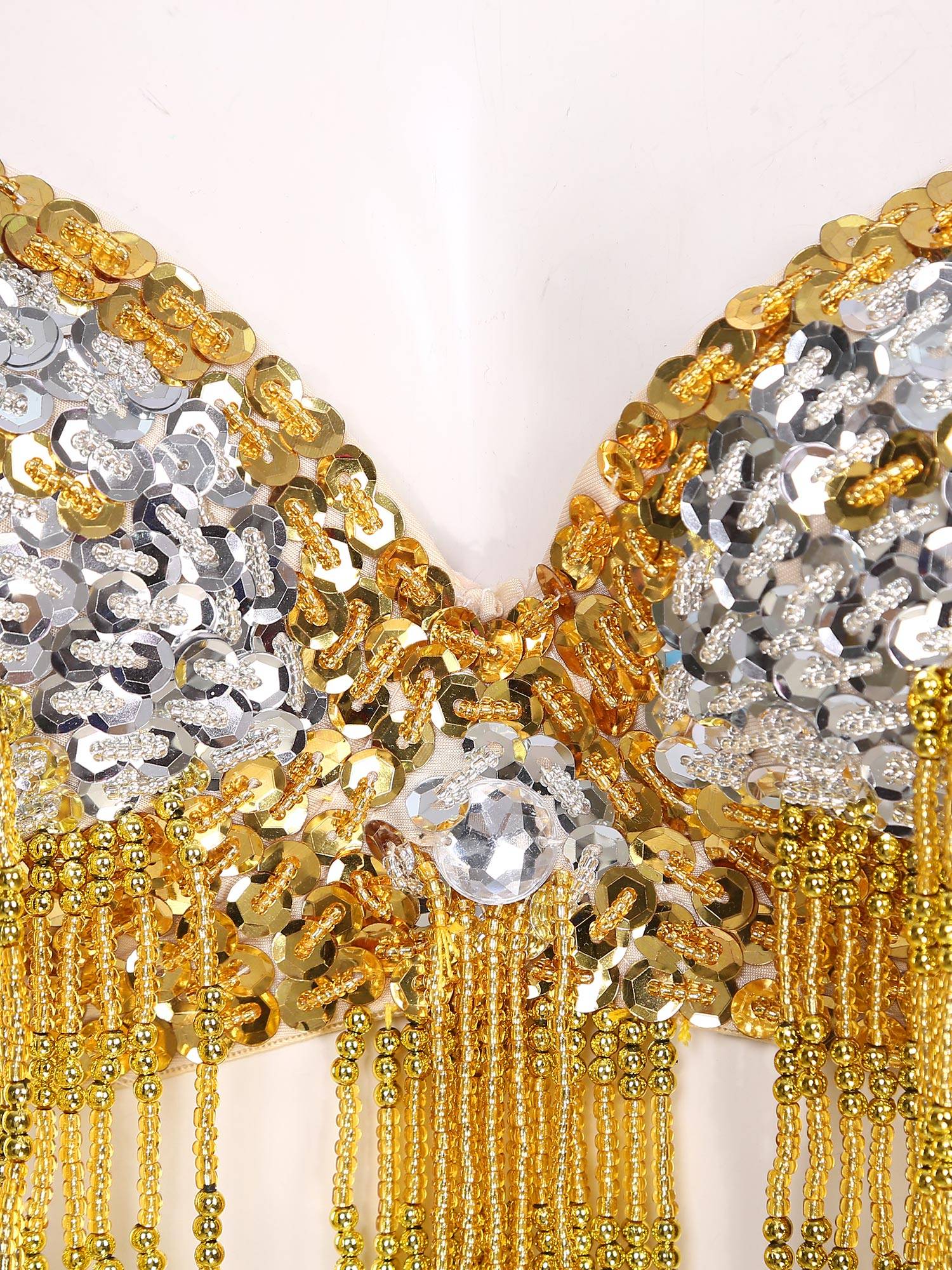 Women Beaded Tassels Straps Sequins Underwired Belly Dance Bra Top