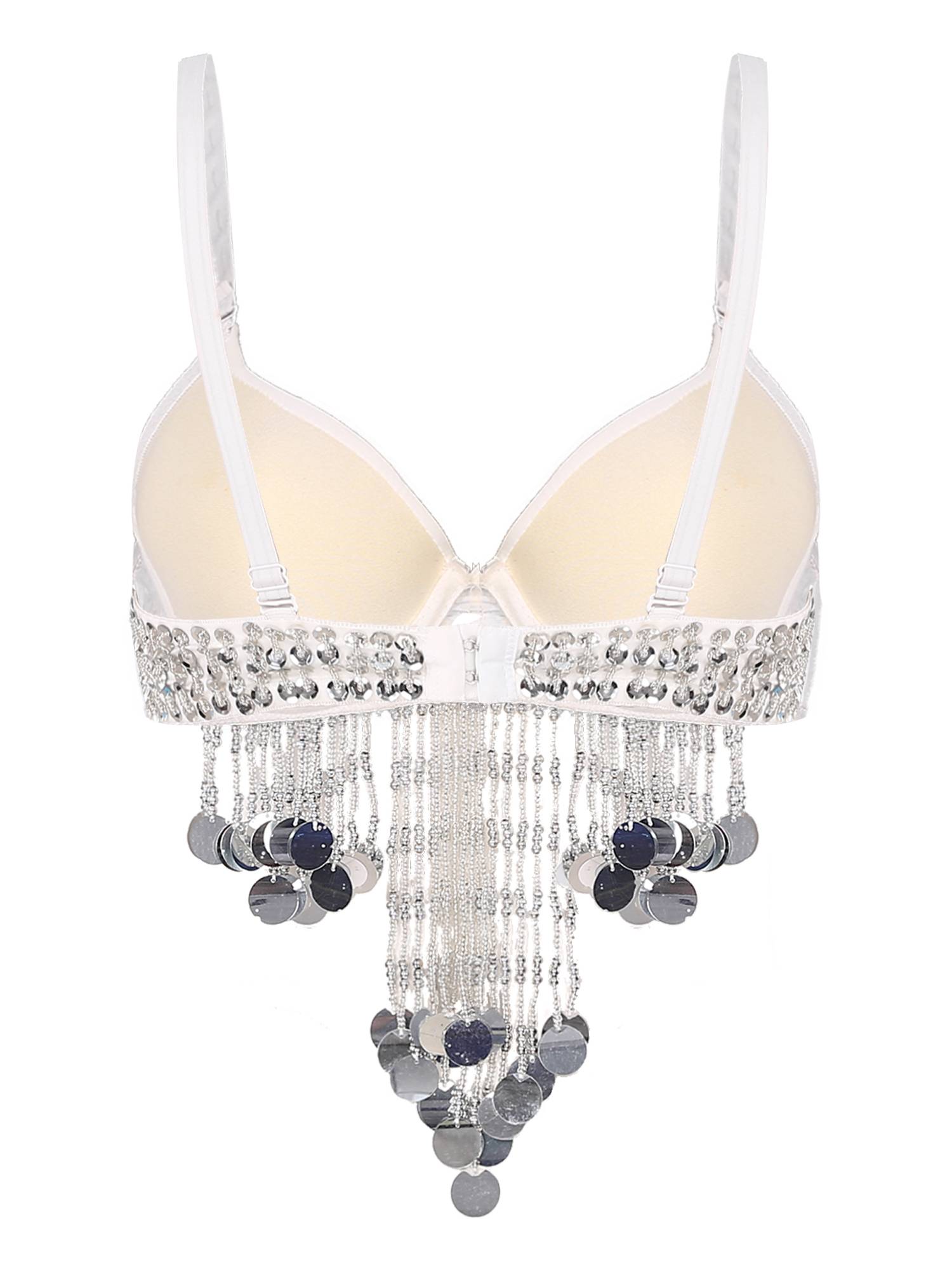 Women Beaded Tassels Straps Sequins Underwired Belly Dance Bra Top