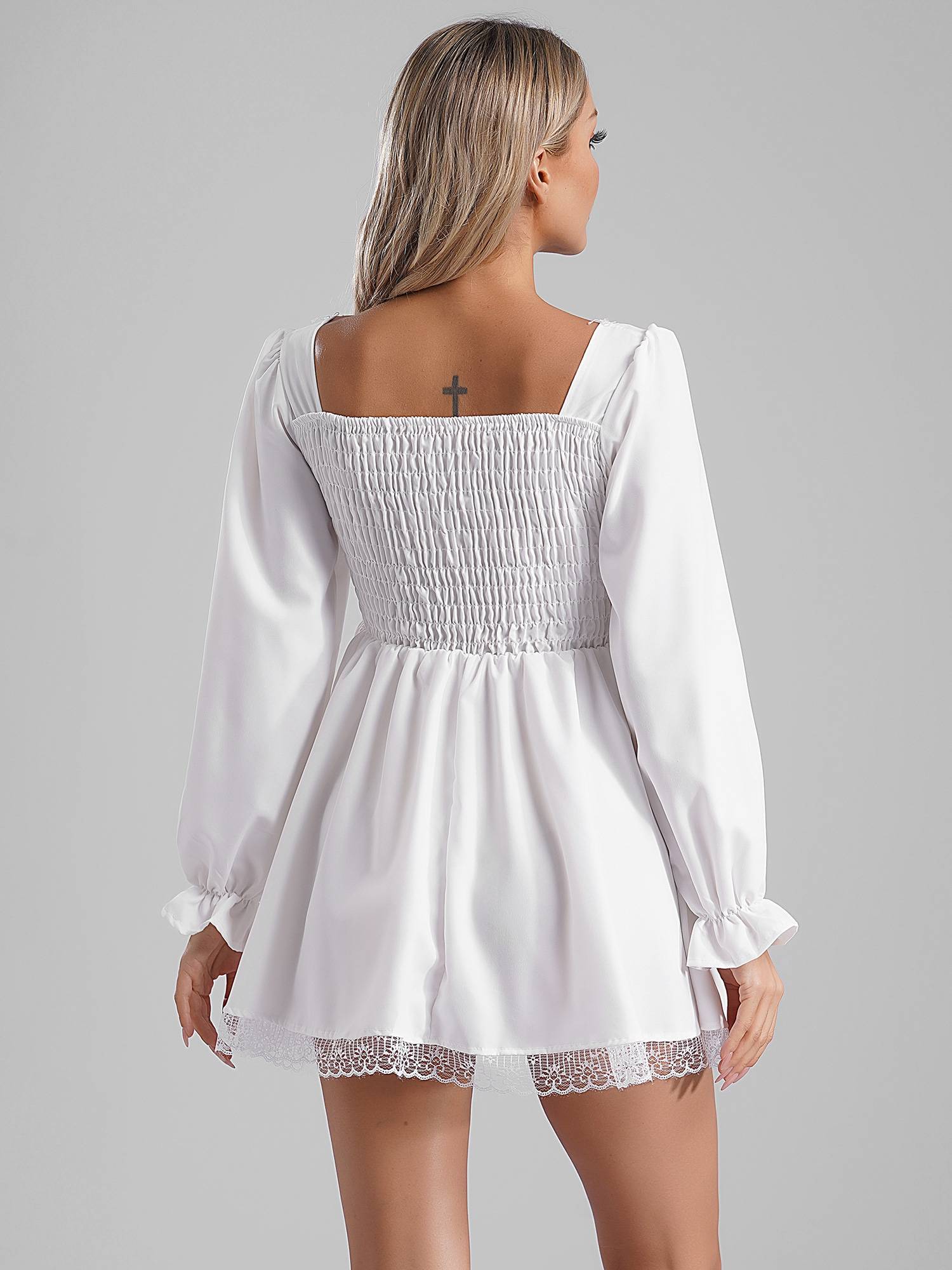 Women Long Sleeve Square Neck Lace-up Prom Dress