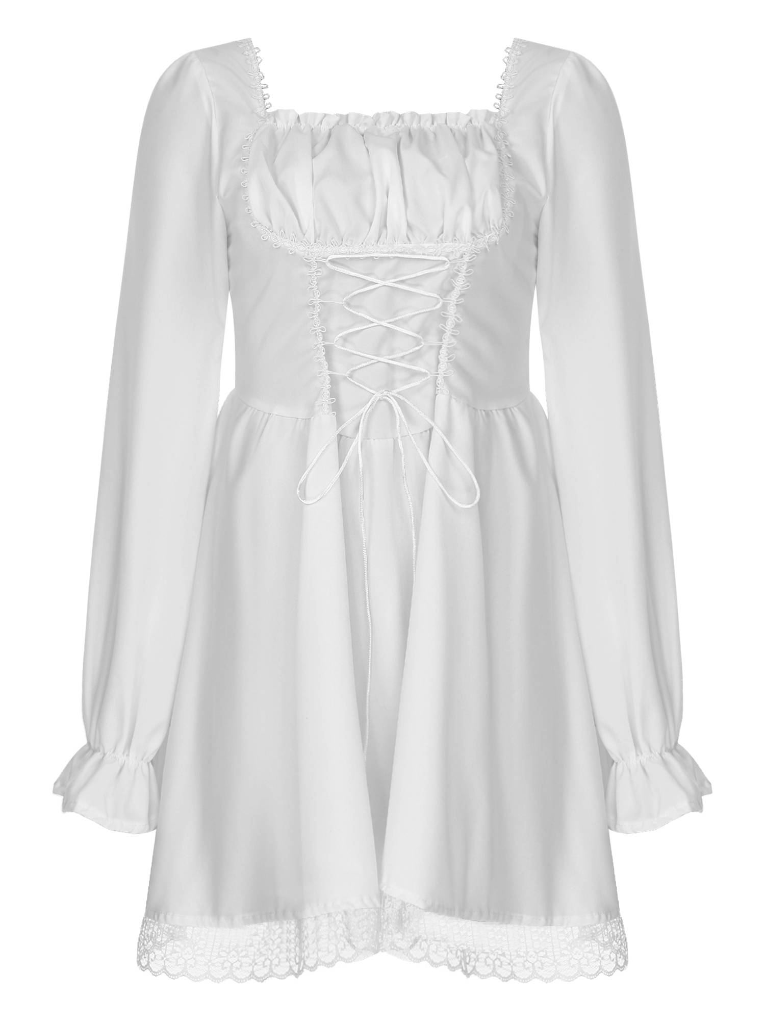 Women Long Sleeve Square Neck Lace-up Prom Dress