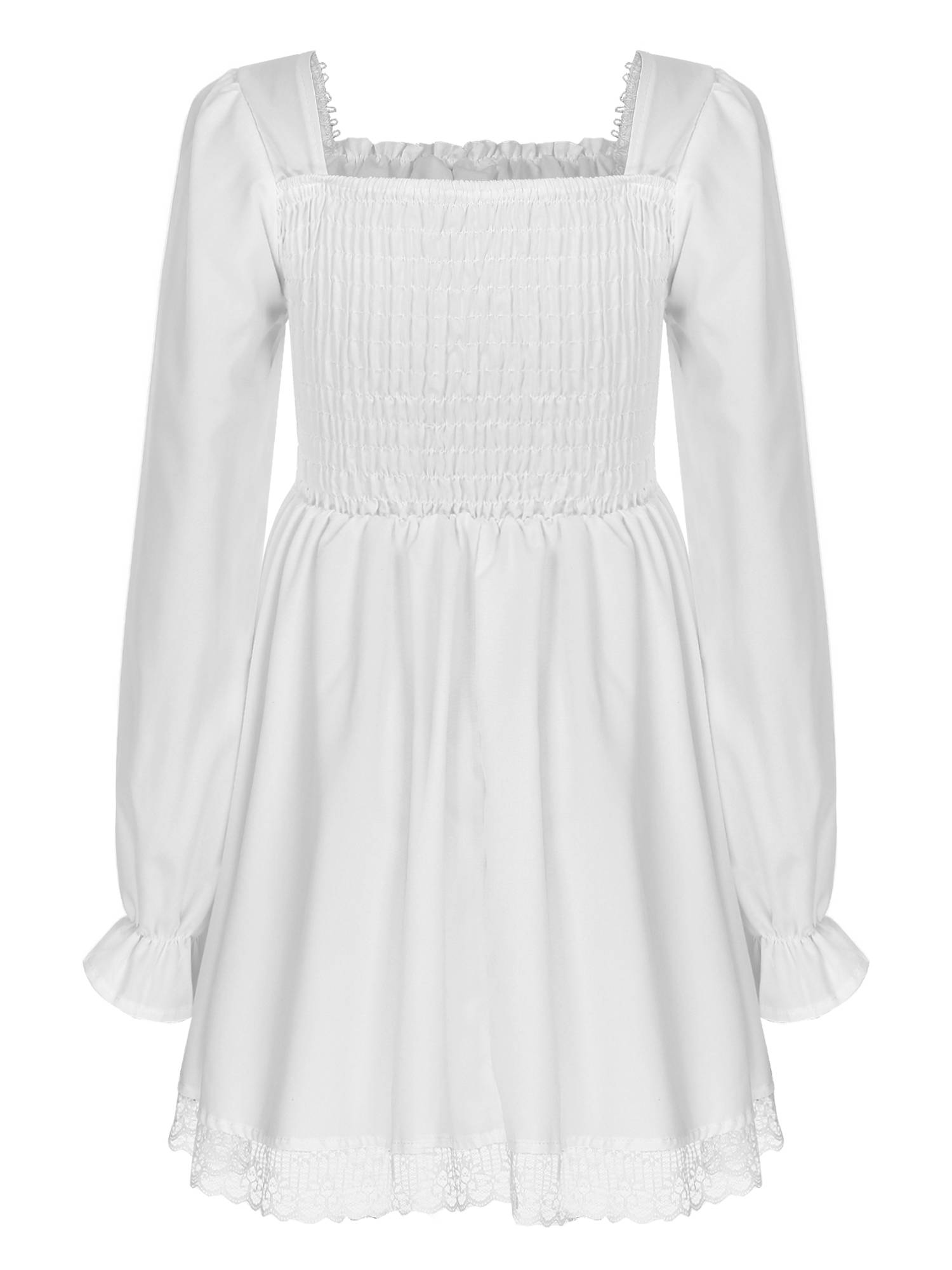 Women Long Sleeve Square Neck Lace-up Prom Dress