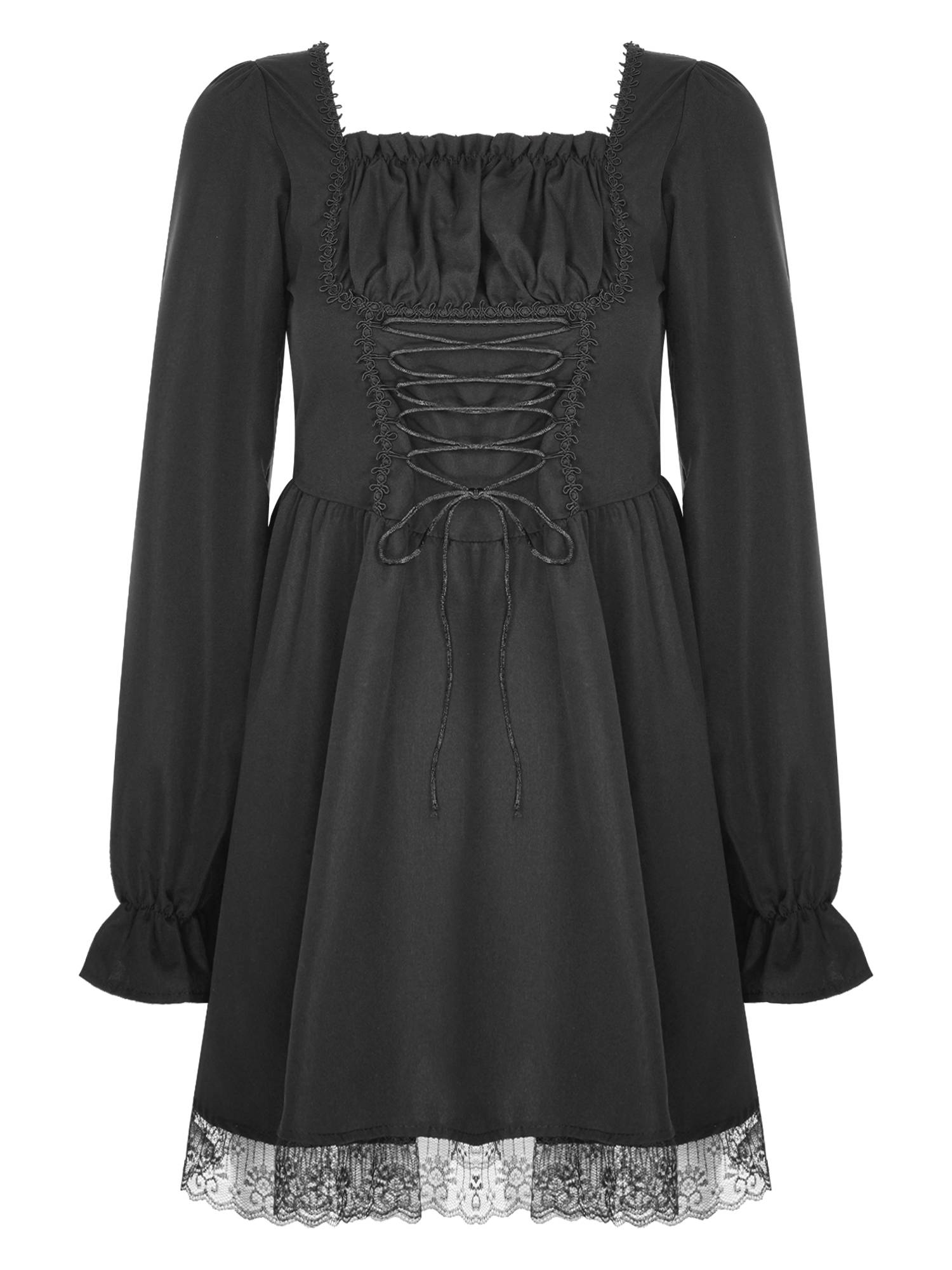 Women Long Sleeve Square Neck Lace-up Prom Dress