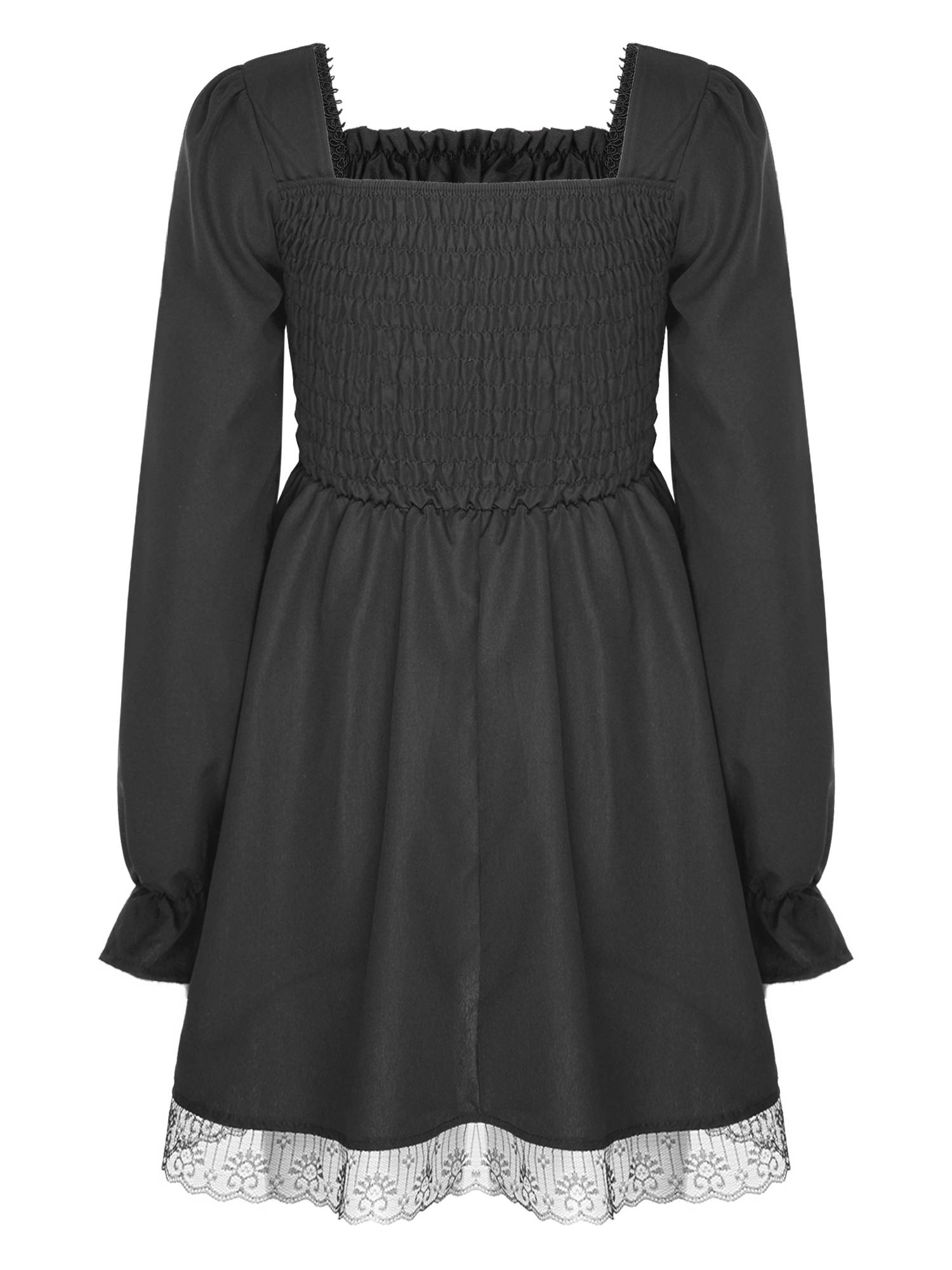 Women Long Sleeve Square Neck Lace-up Prom Dress