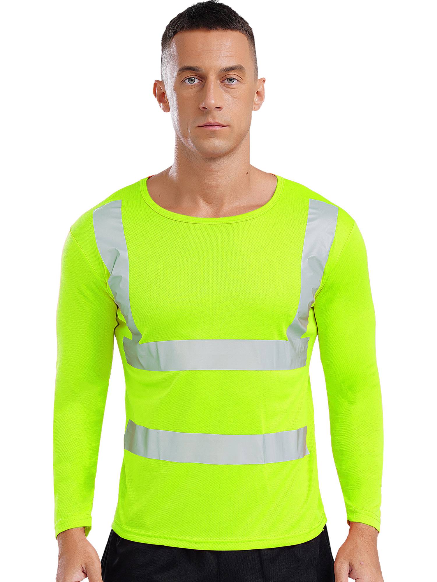 Men Long Sleeves Round Neck Reflective Stripes Sports T-shirt