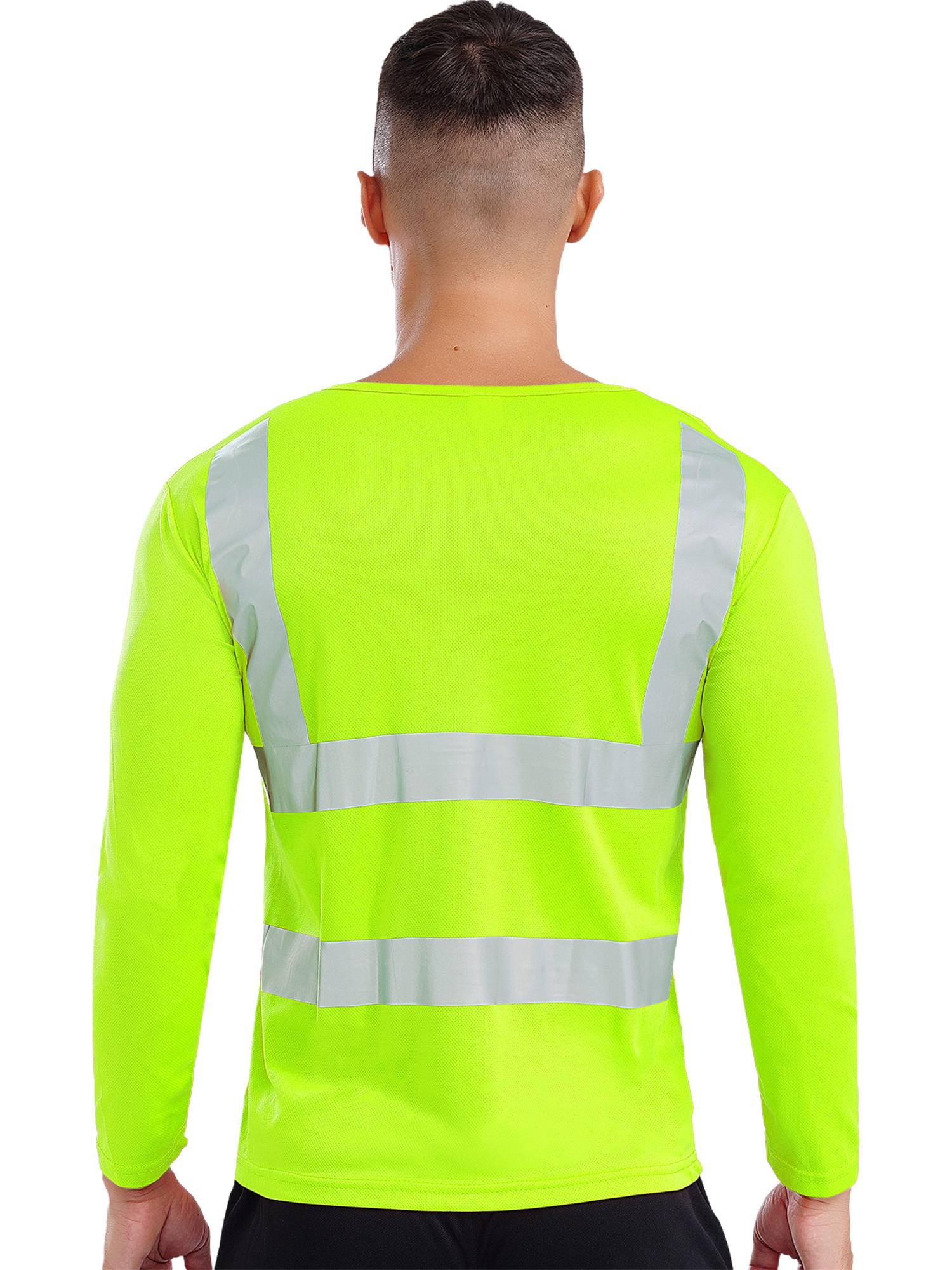 Men Long Sleeves Round Neck Reflective Stripes Sports T-shirt