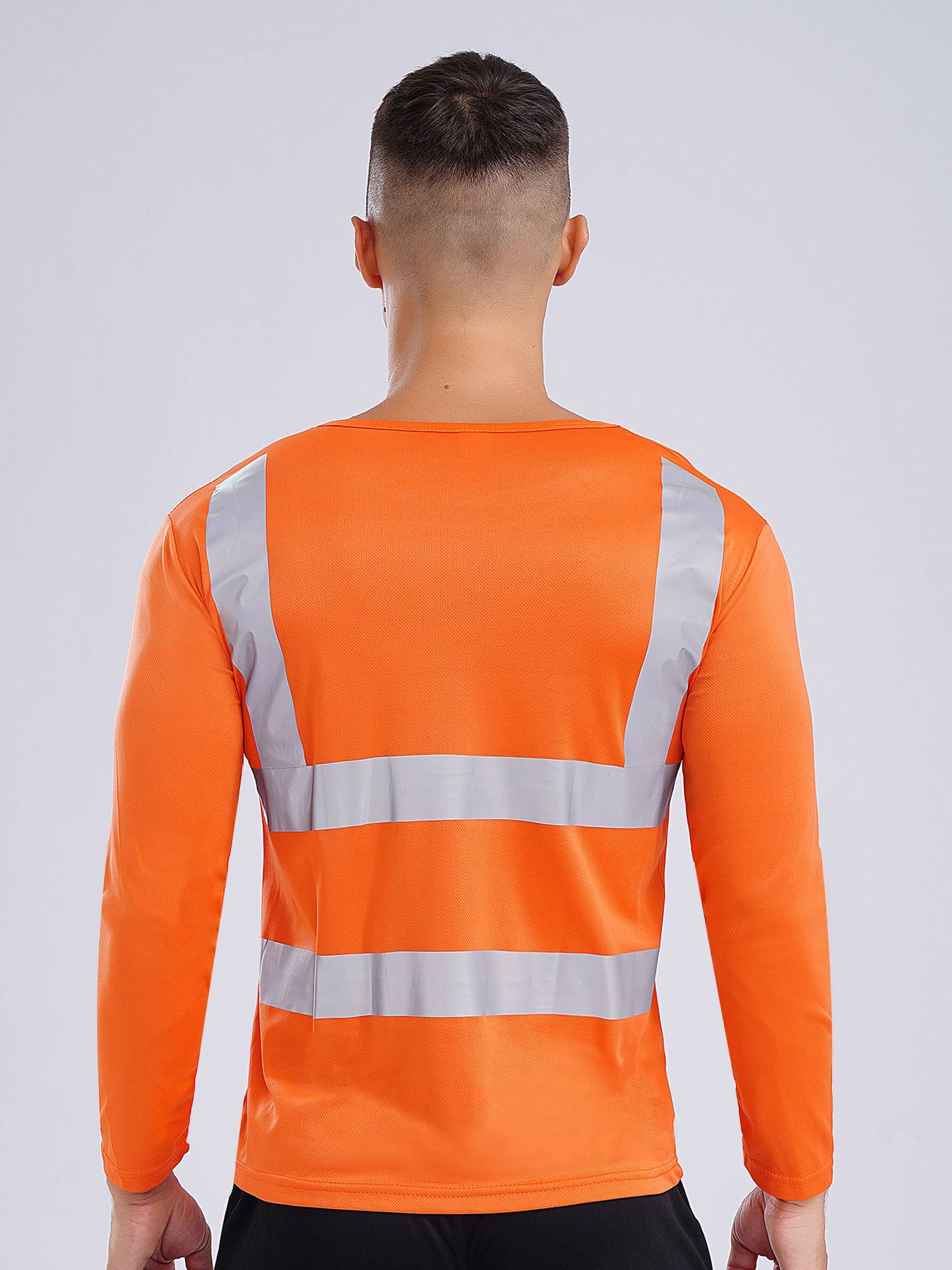 Men Long Sleeves Round Neck Reflective Stripes Sports T-shirt