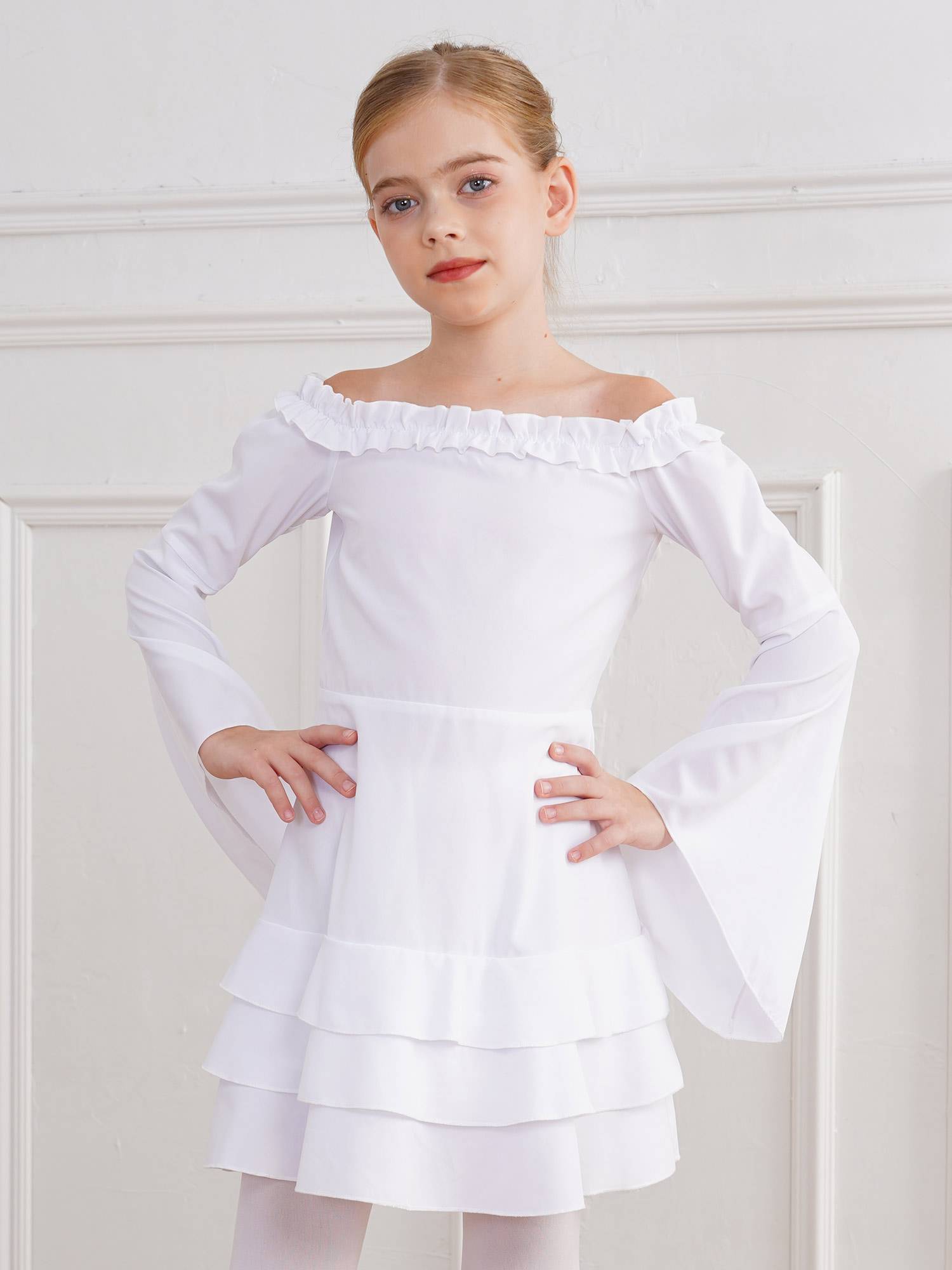 Girls Long Sleeve Off the Shoulder Ruffle Vintage Victorian Pirate Costume Dress