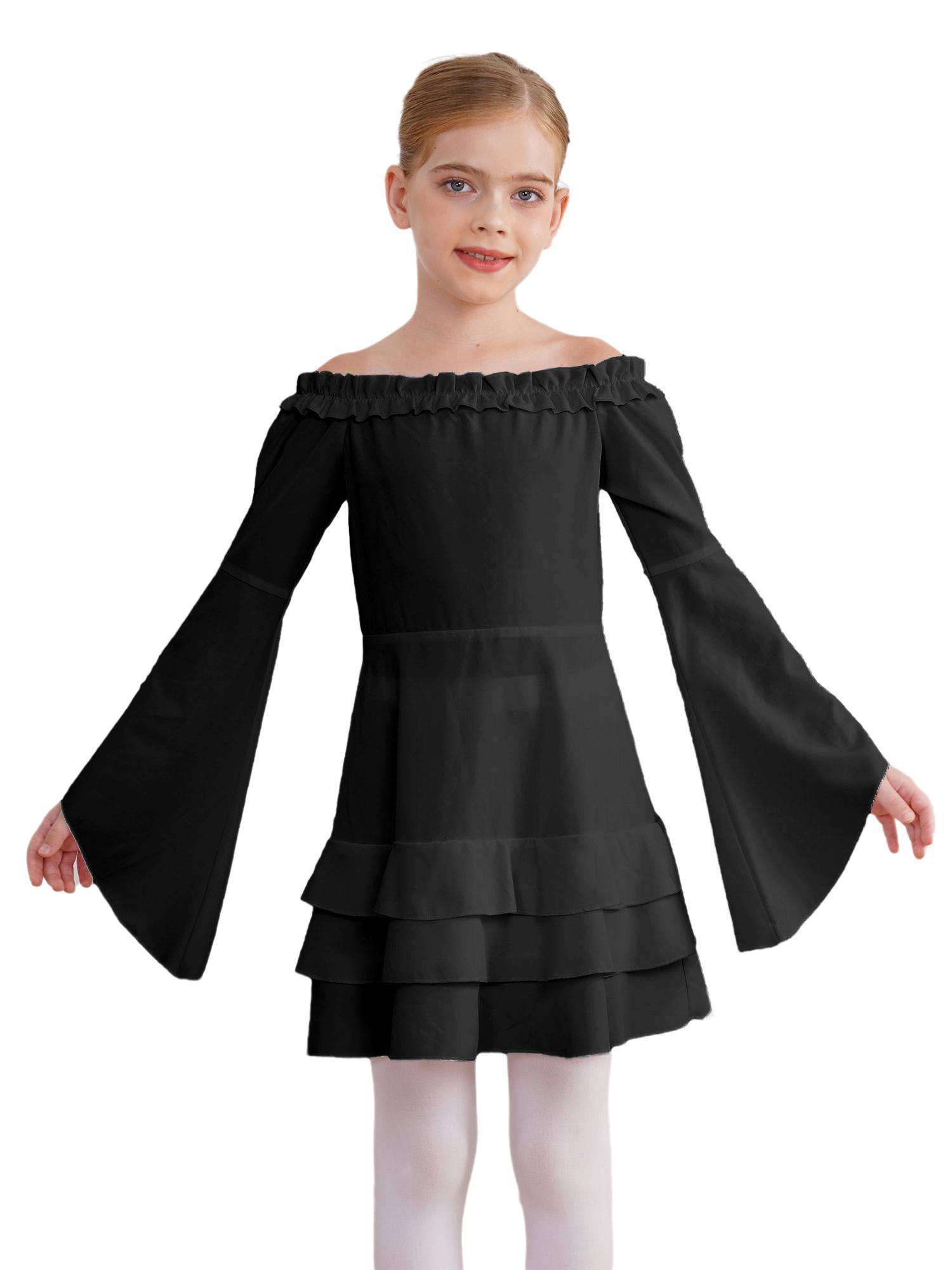 Girls Long Sleeve Off the Shoulder Ruffle Vintage Victorian Pirate Costume Dress