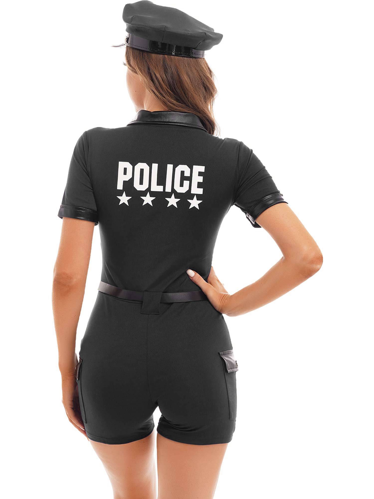 Women Short Sleeve Jumpsuit Policewoman Cosplay Costume Outfits