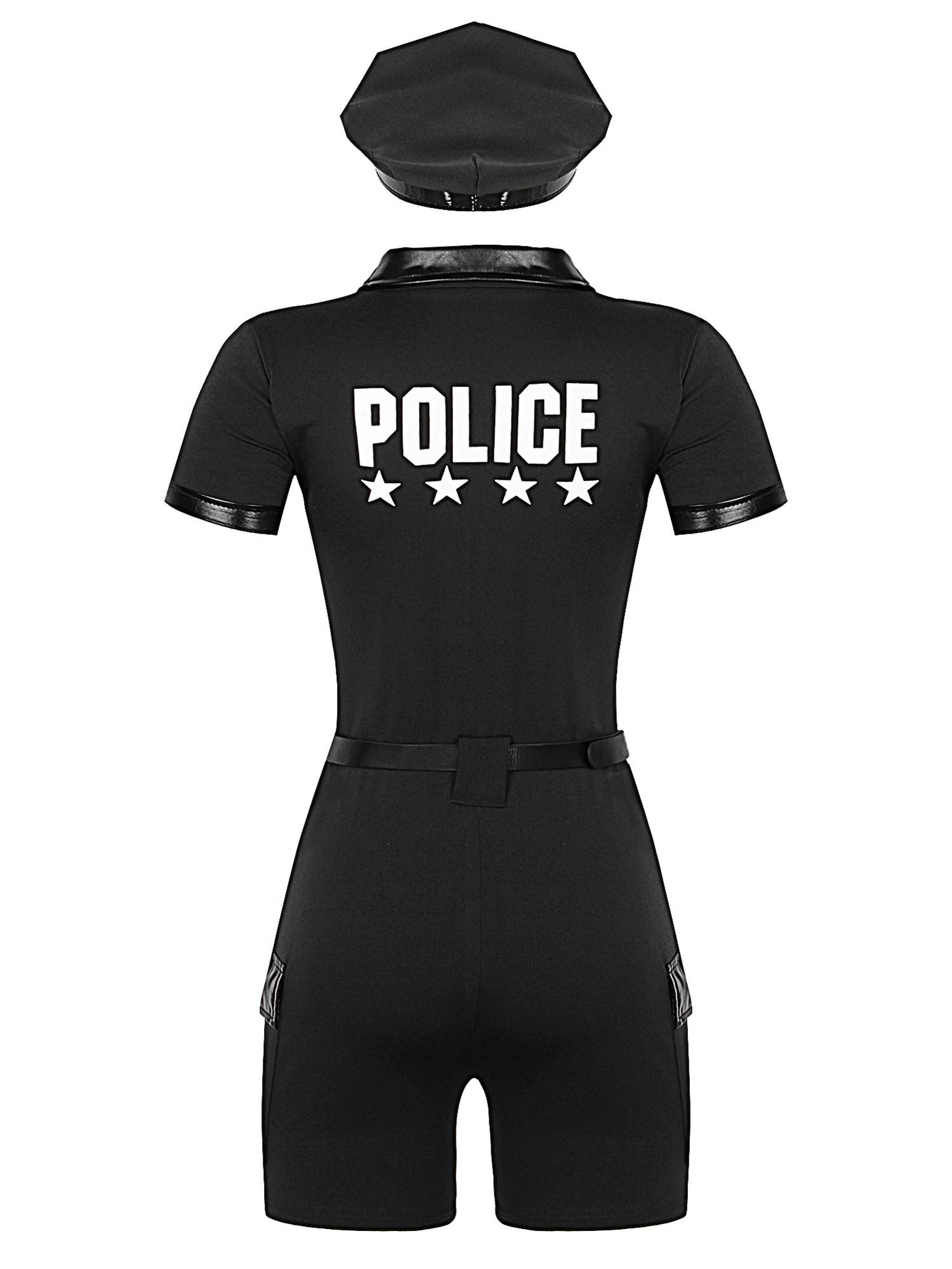 Women Short Sleeve Jumpsuit Policewoman Cosplay Costume Outfits