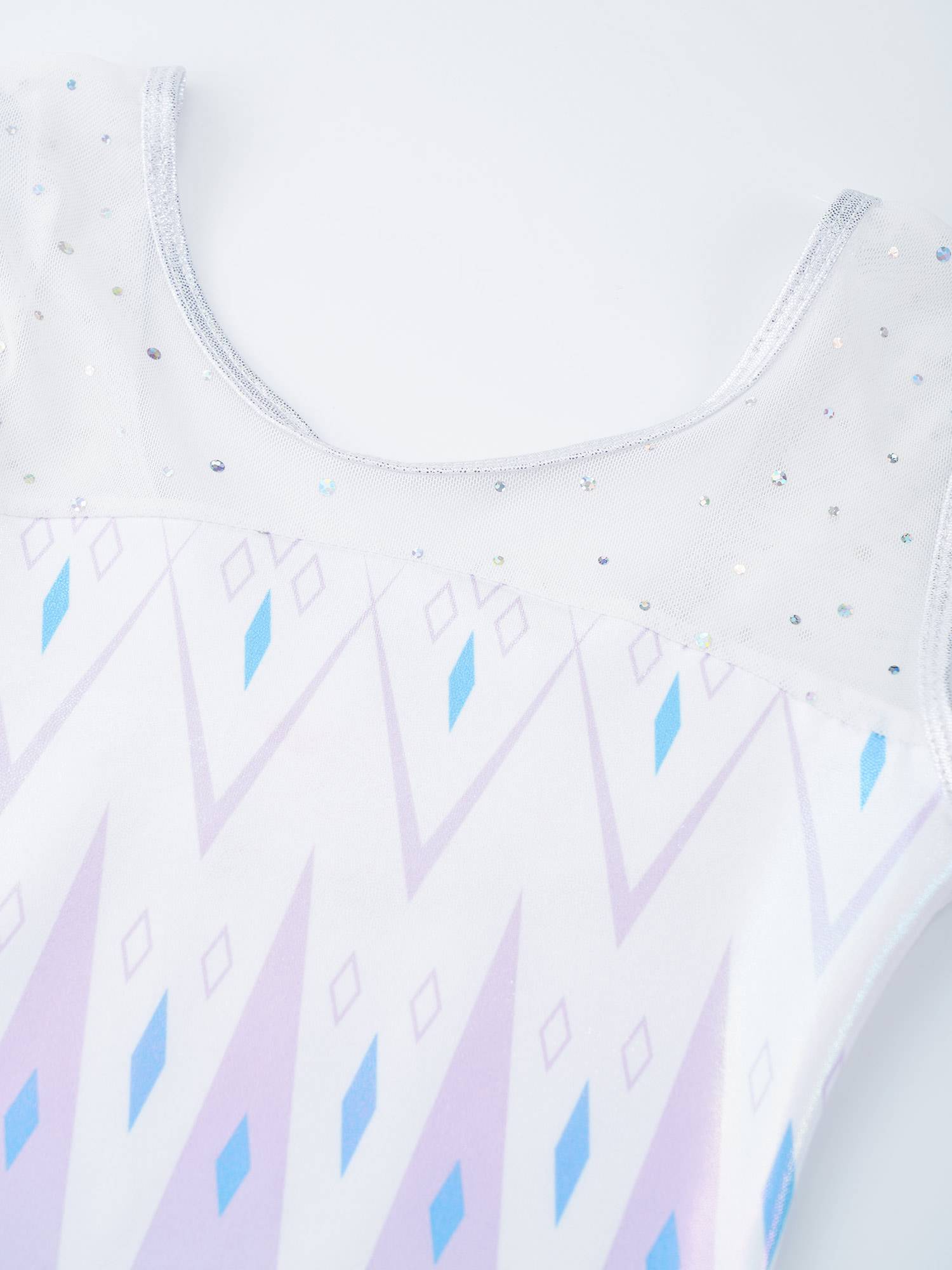 Kids Girls Sleeveless Sequined Mesh Metallic Gymnasstic Leotard with Shorts