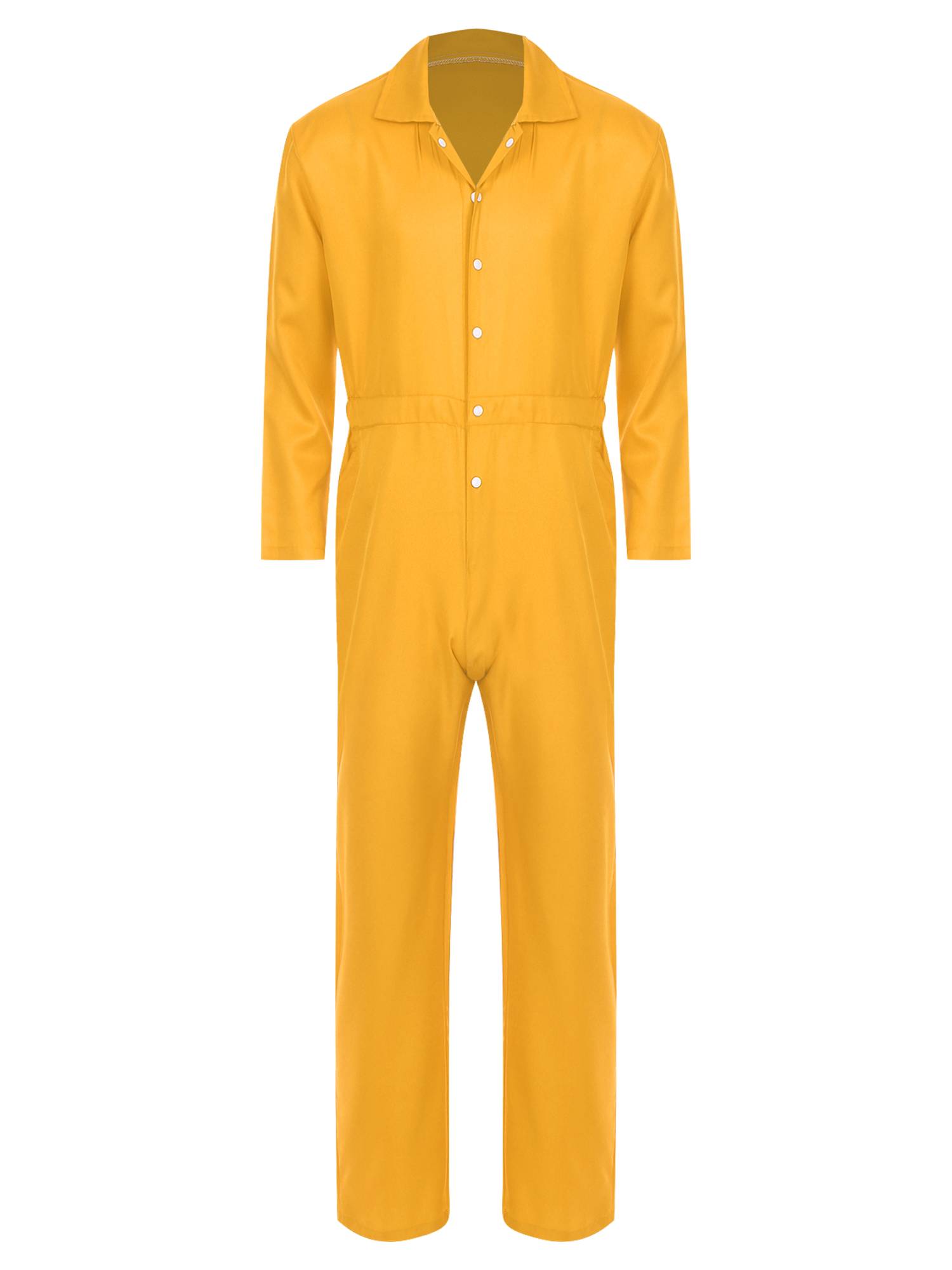 Men Turn-down Collar Long Sleeve Button-up Worker Coveralls Jumpsuit